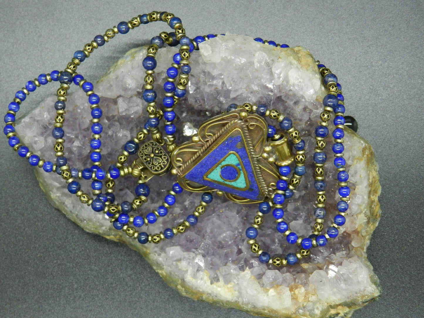 AA Lapis Lazuli Necklace with Lapis and Turquoise Pendant