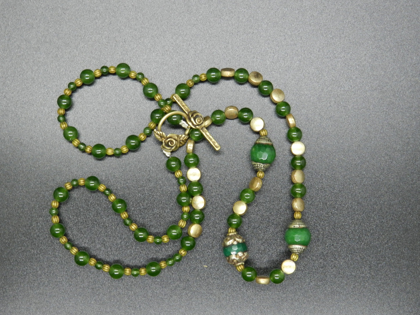Jade and Brass Necklace 24"