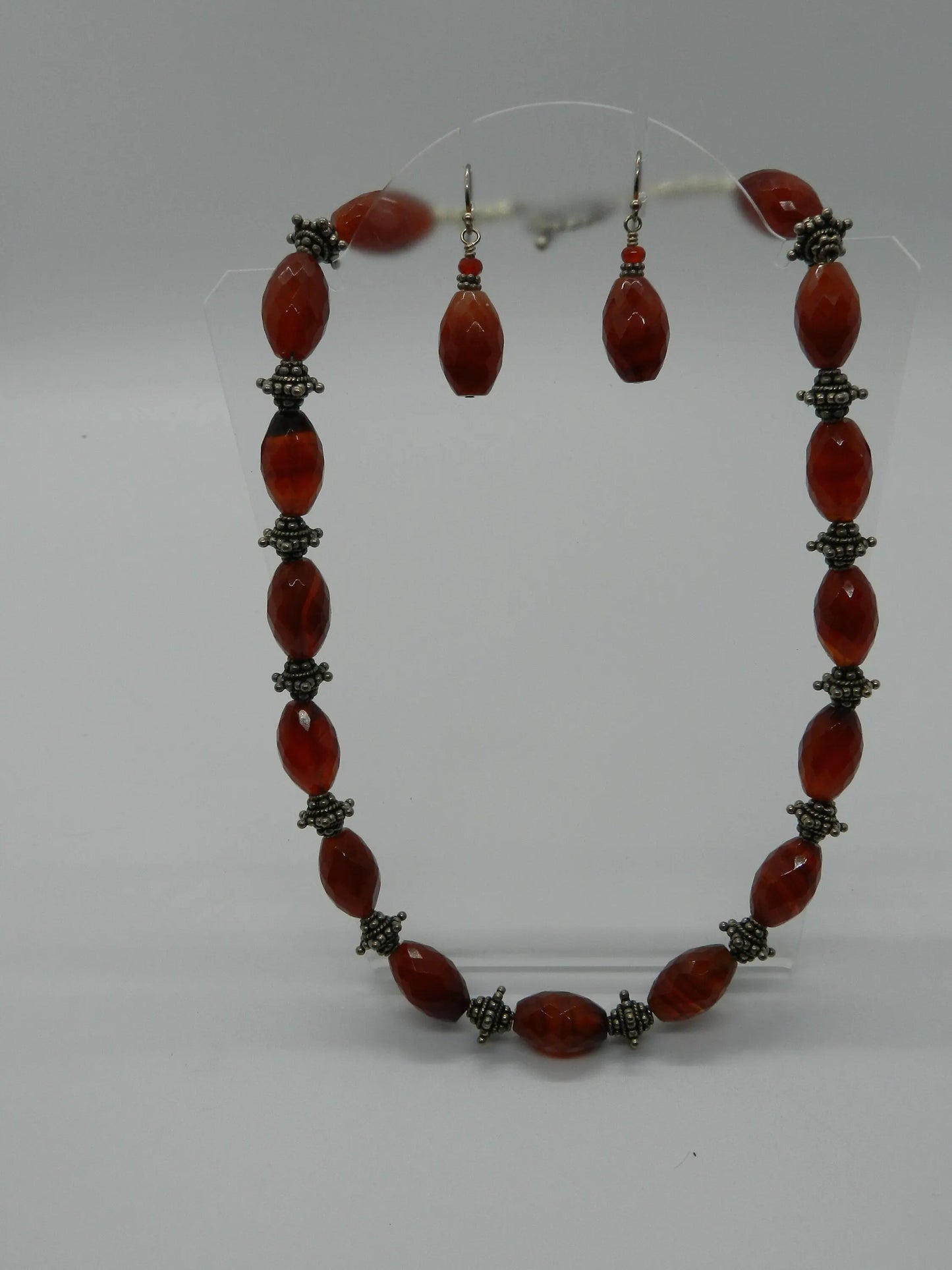Faceted Carnelian Necklace with Matching Earrings, Bali Silver Spacers, Heavy Silver, 925 Beads, Burnt Orange Carnelian, Matched Set Etsy