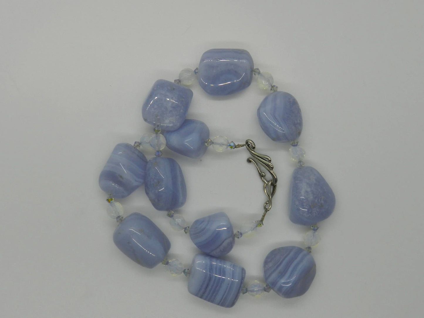 Blue Lace Agate Necklace, Blue Necklace, Lovely Necklace, Blue Lace Agate, Sterling Clasp, Swarovski Crystal Bicone Spacers Etsy