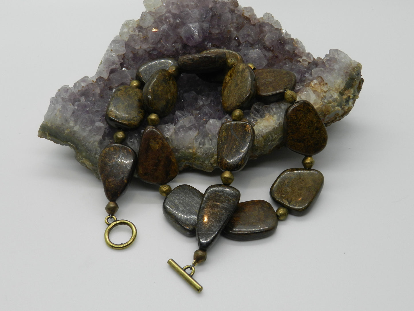 Bronzite and Brass Necklace