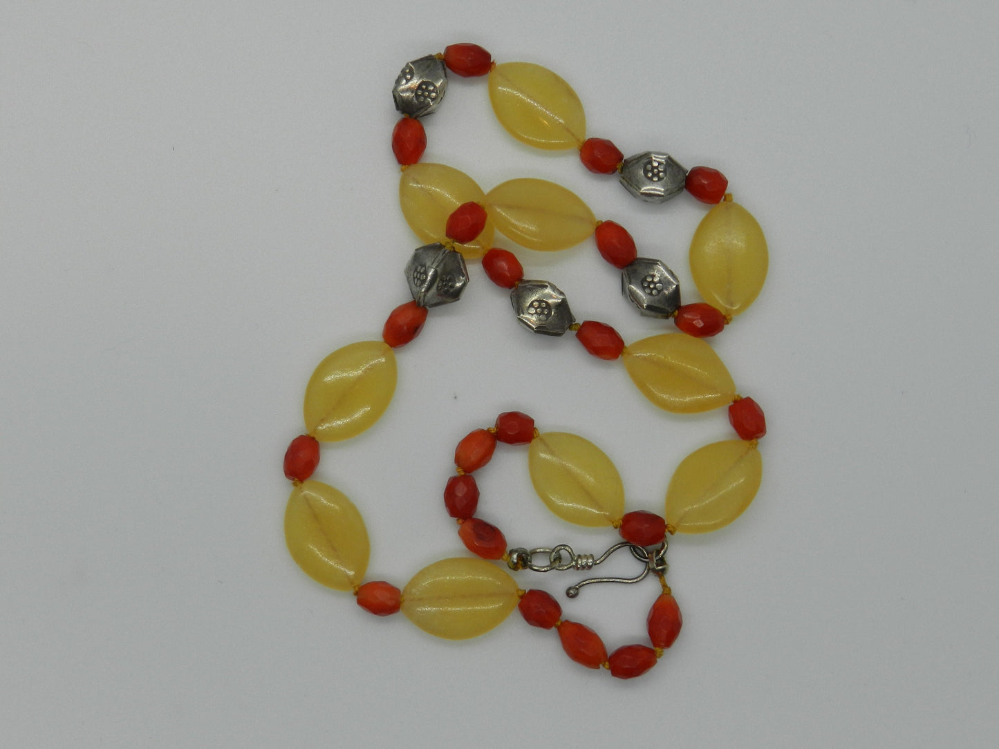 16 Inch Calcite, Faceted Coral and Sterling Beaded Necklace
