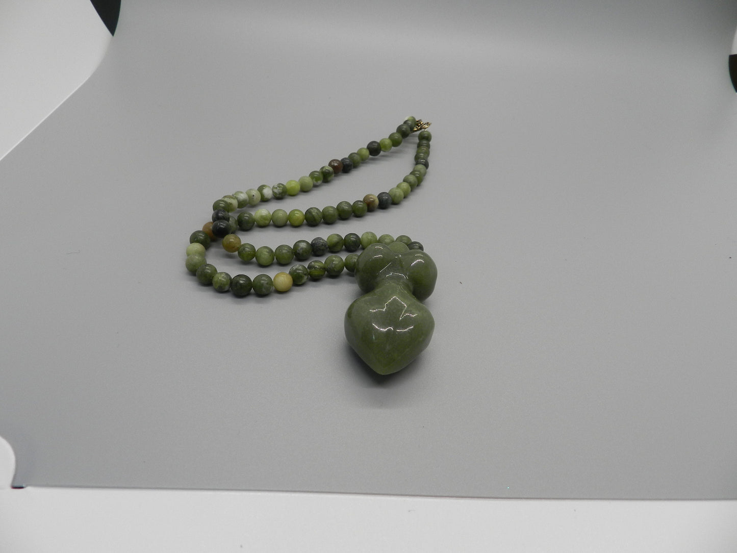 Jade and Serpentine Goddess Necklace with Brass Clasp