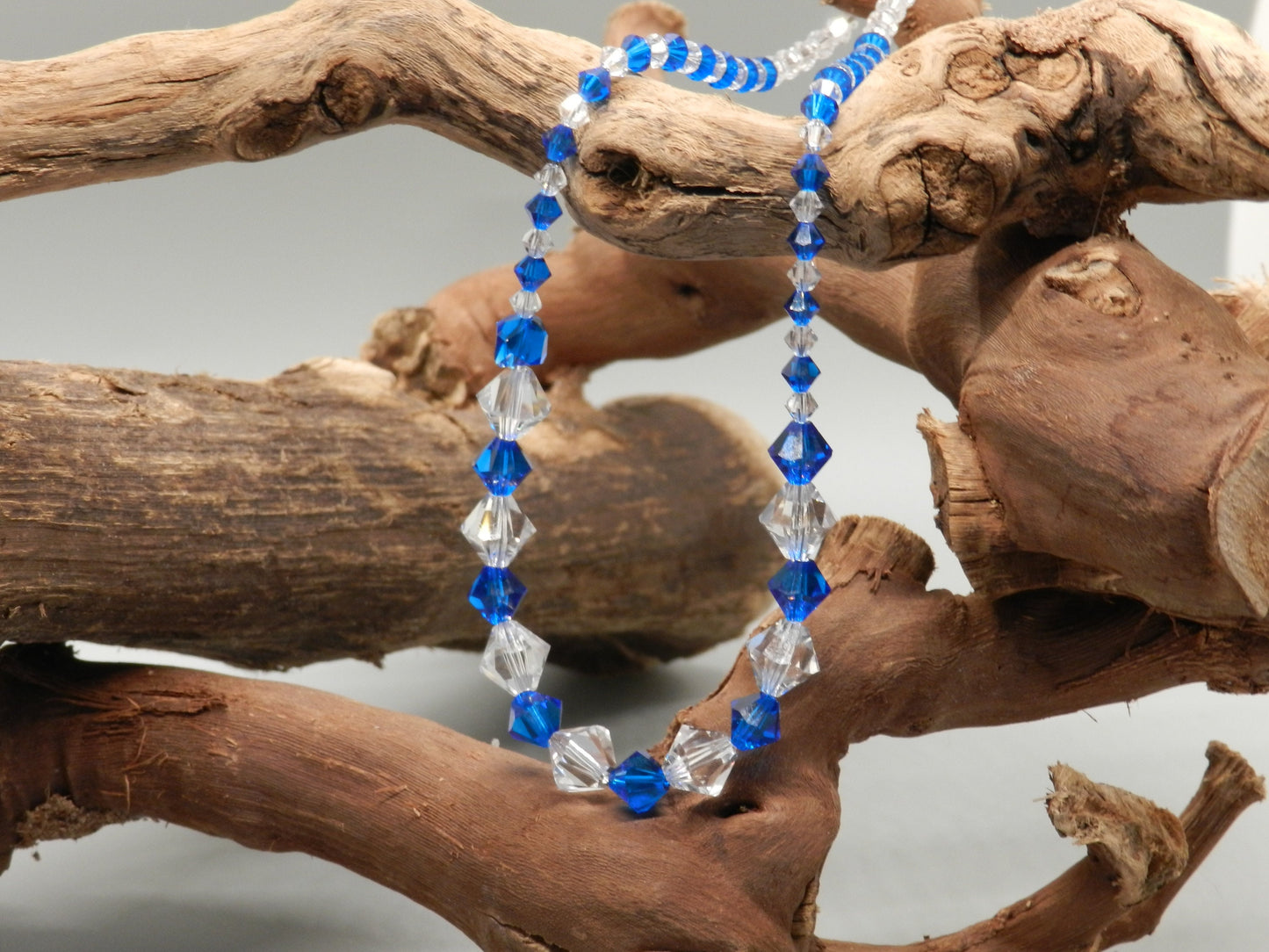 Genuine Swarovski Crystal Choker Necklace, Capri Blue and Clear Crystal