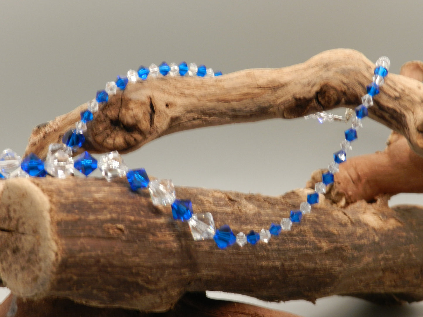 Genuine Swarovski Crystal Choker Necklace, Capri Blue and Clear Crystal