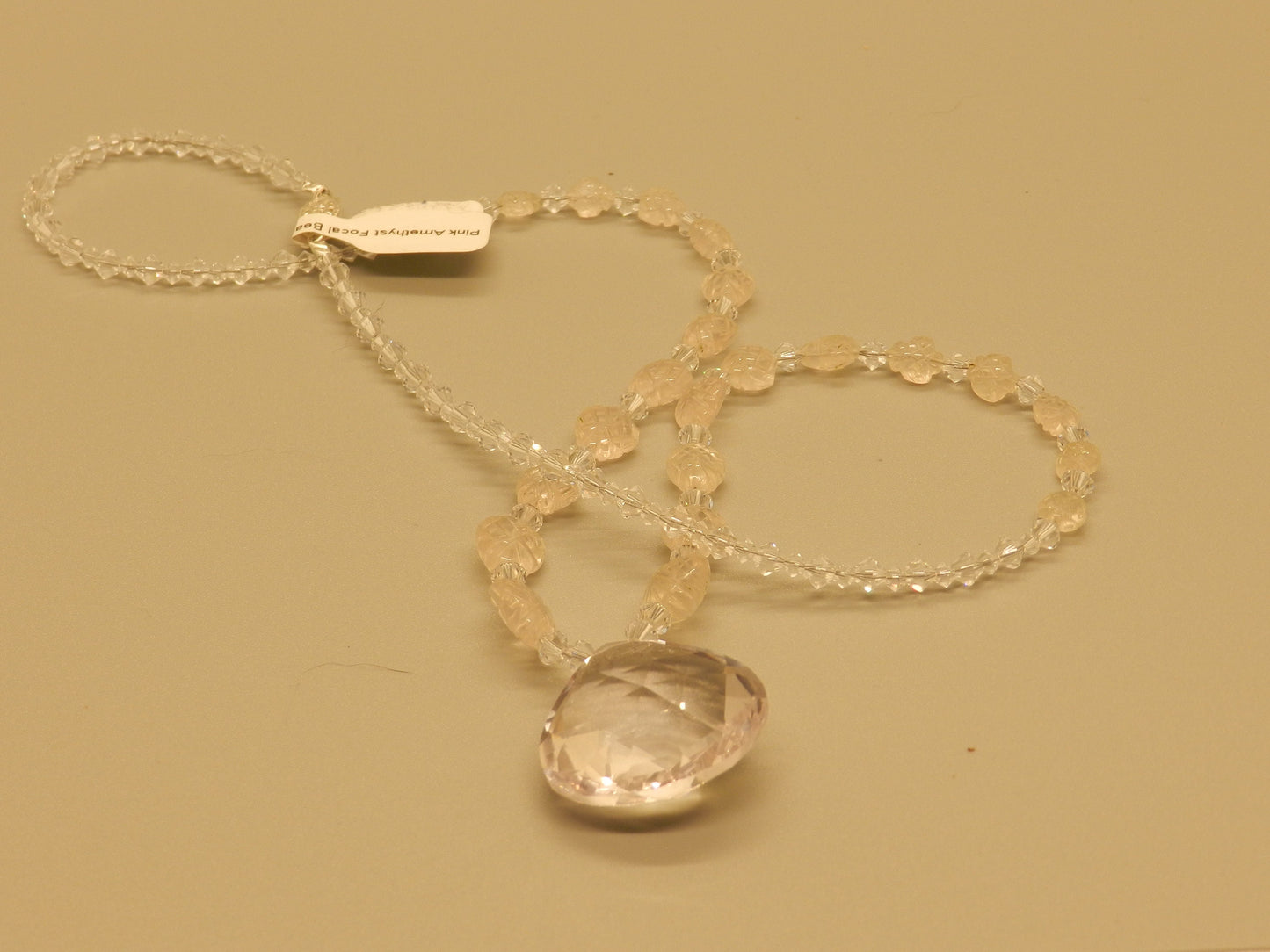 Pale Pink Amethyst and Morganite Necklace with Swarovski accents and a sterling filigree clasp