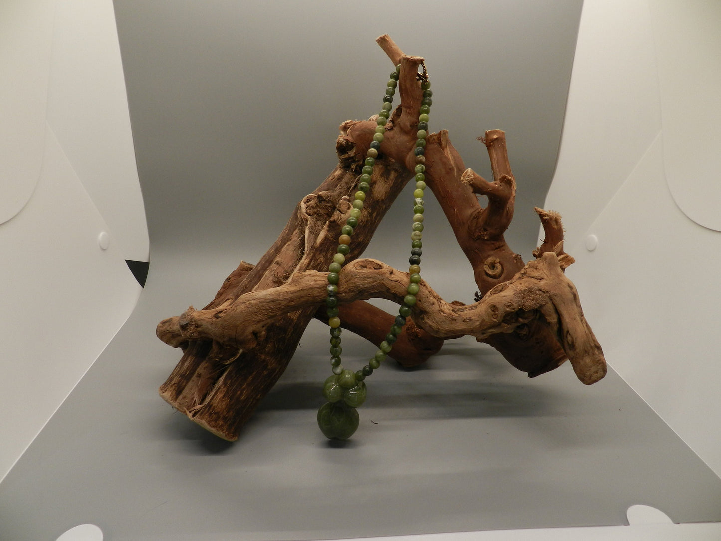 Jade and Serpentine Goddess Necklace with Brass Clasp