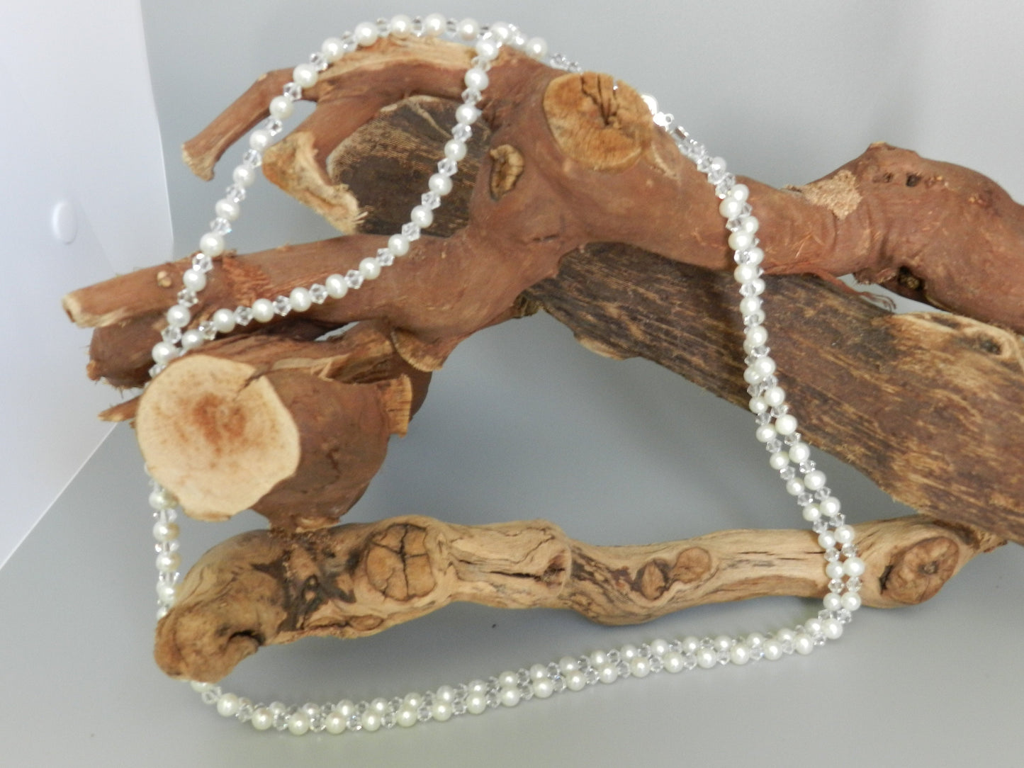 22 " Pearl and Swarovski 2 Strand Necklace with Sterling Clasp