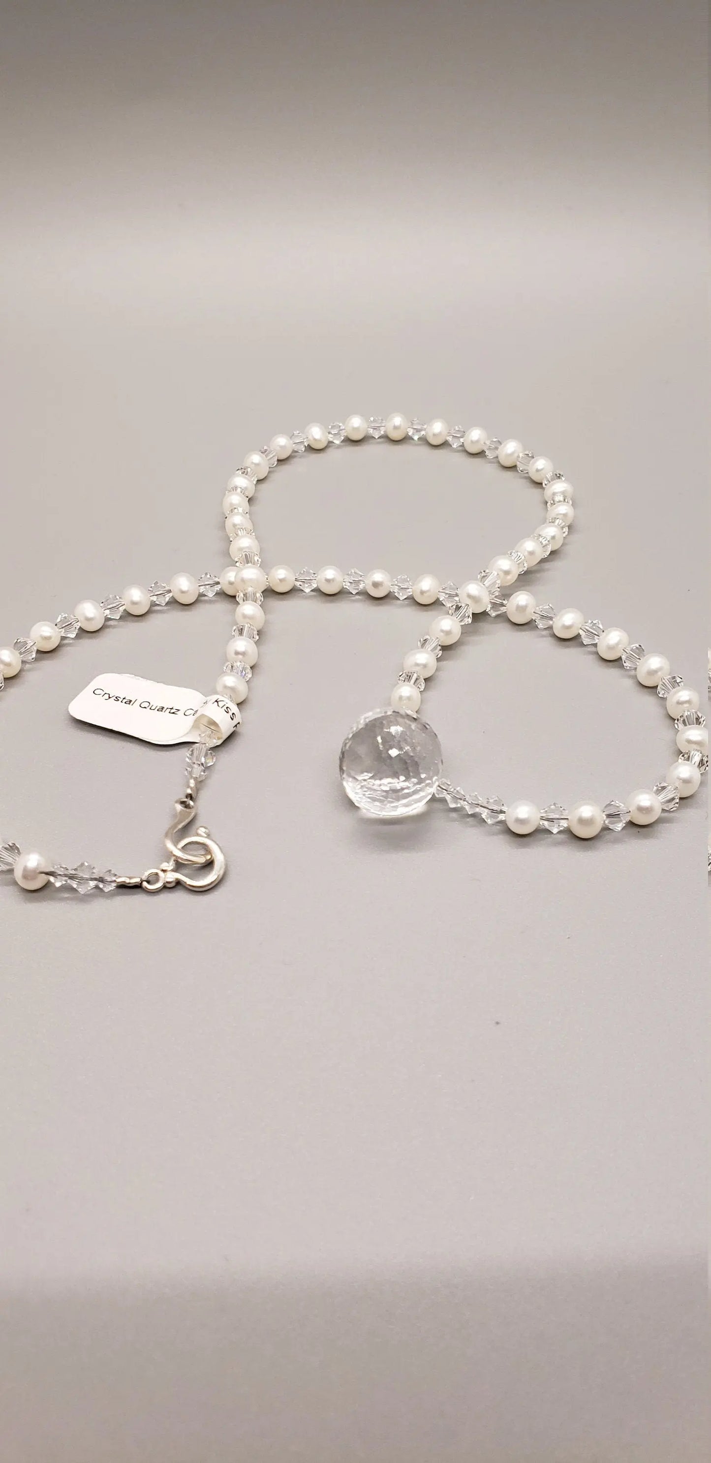 Genuine Pearl Necklace with Swarovski Crystals & Clear Quartz Etsy