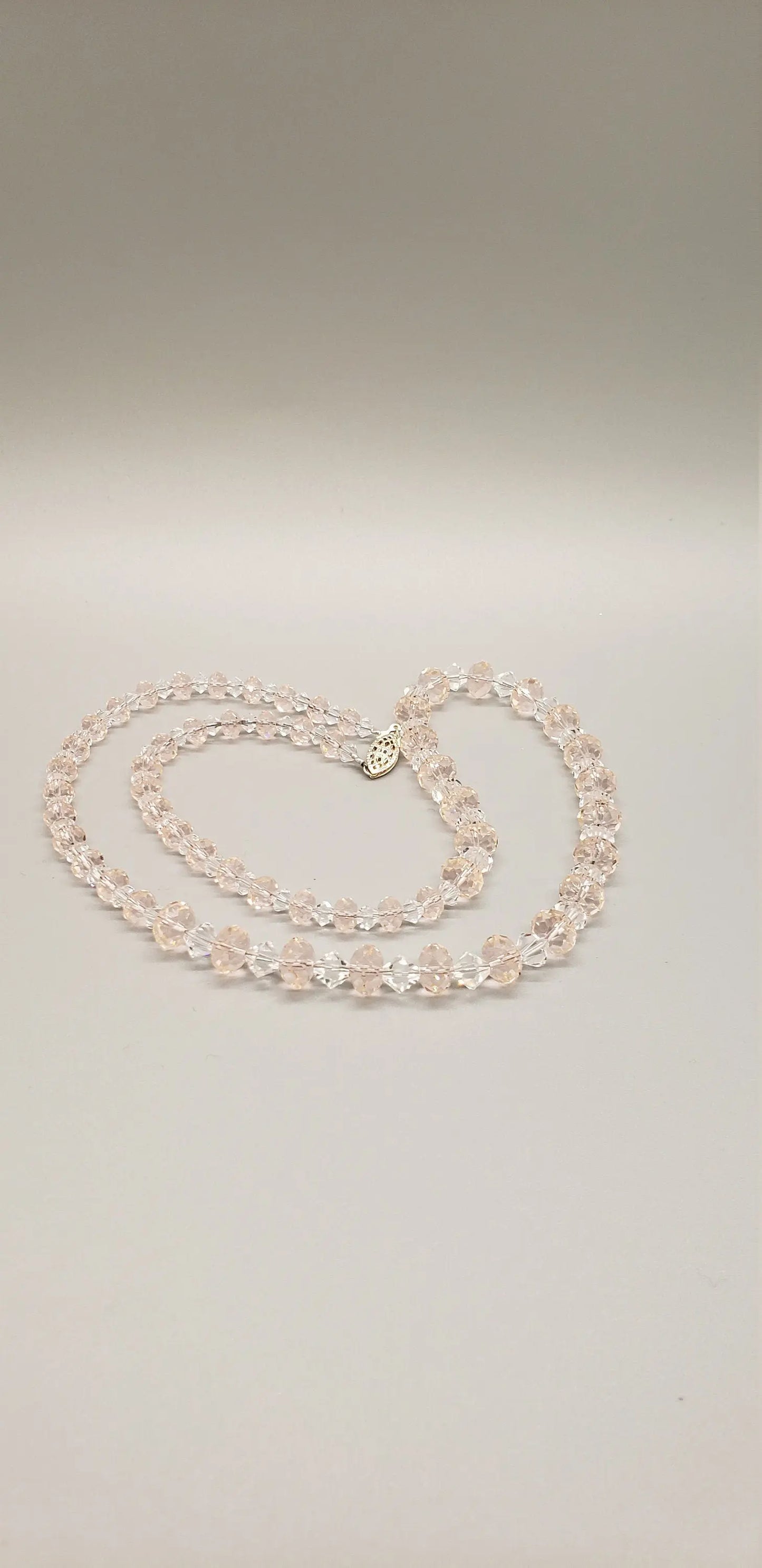 Genuine Pale Peach Swarovski Rondelle Necklace, Crystal Bi-Cone Beads, Sterling Filigree Clasp, 925 Clasp, Swarovski Necklace Etsy