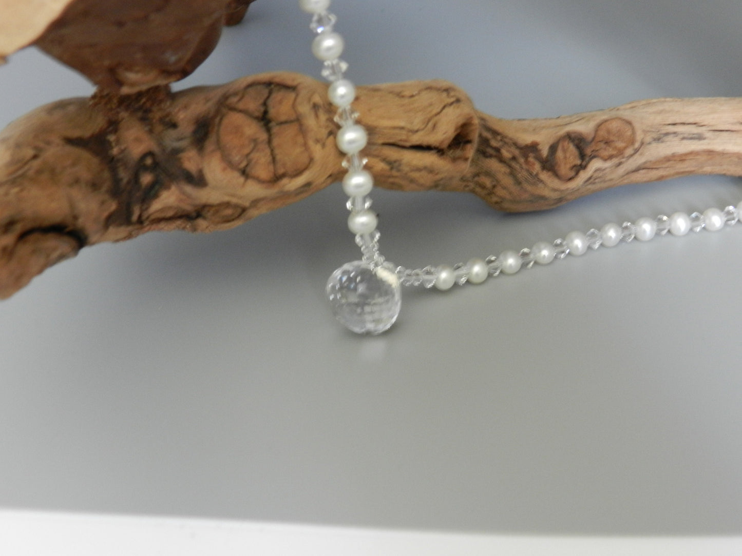 Genuine Pearl and Swarovski with Rock Crystal Pendant