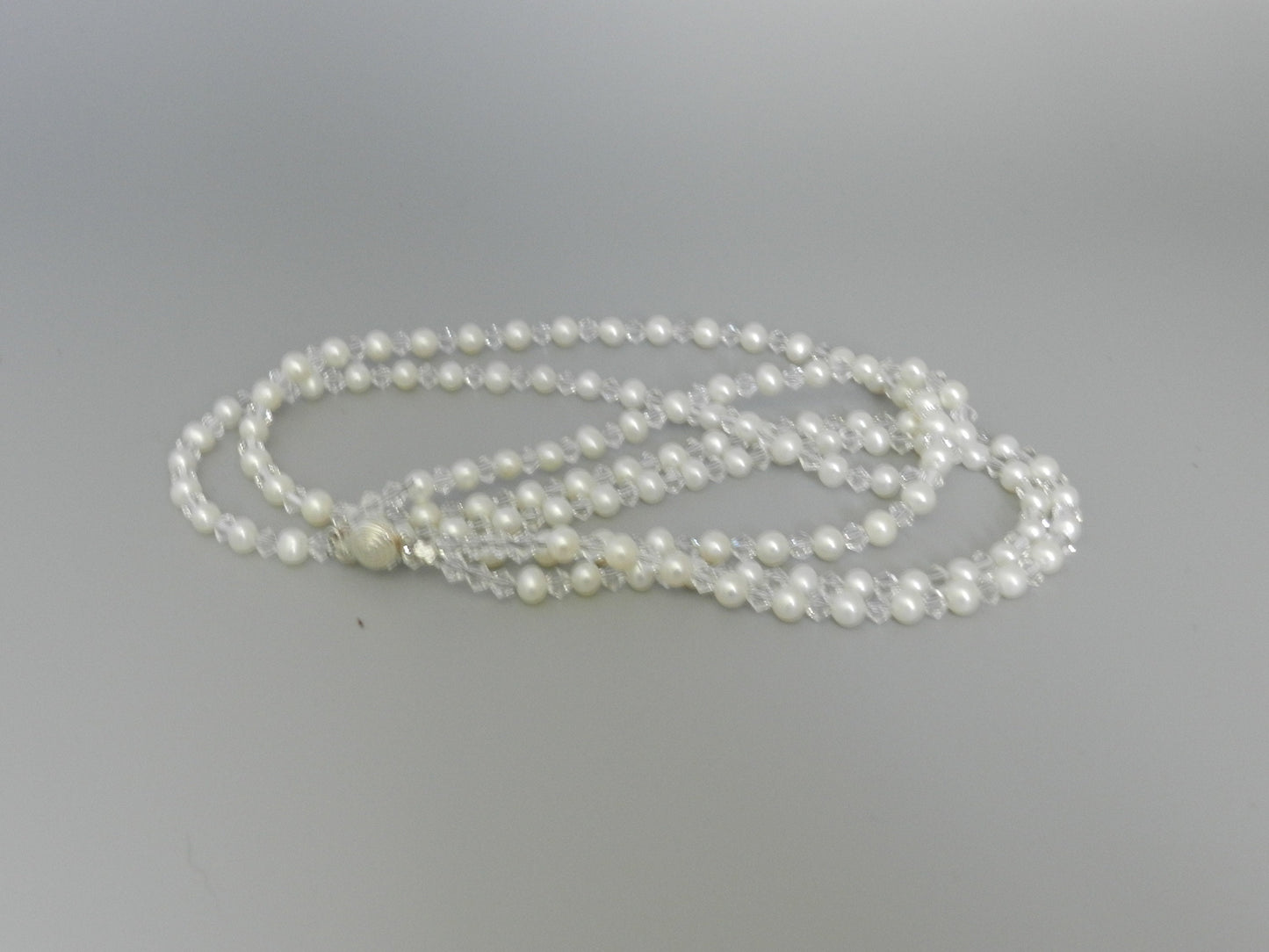 22 " Pearl and Swarovski 2 Strand Necklace with Sterling Clasp