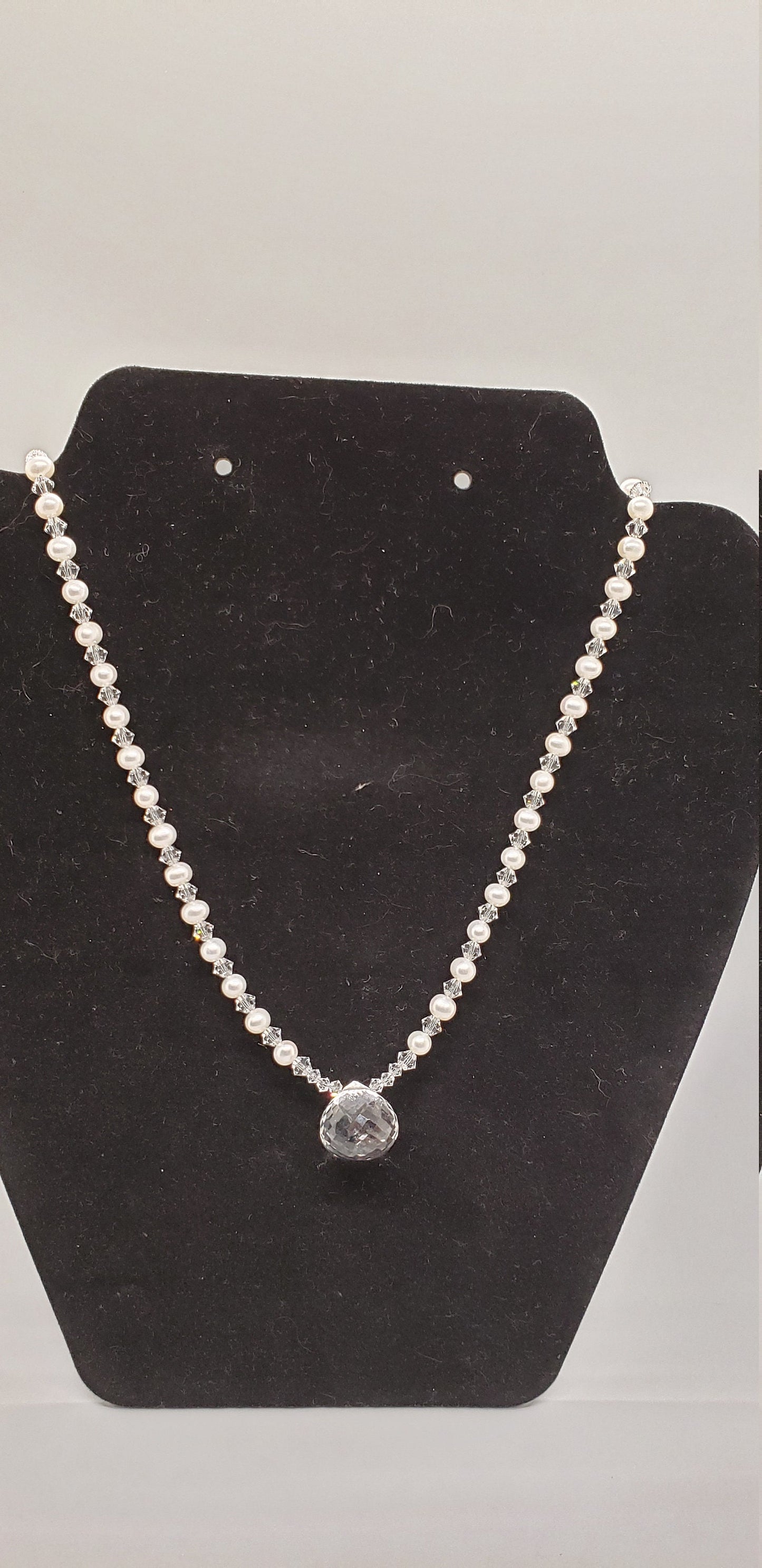 Genuine Pearl and Swarovski with Rock Crystal Pendant