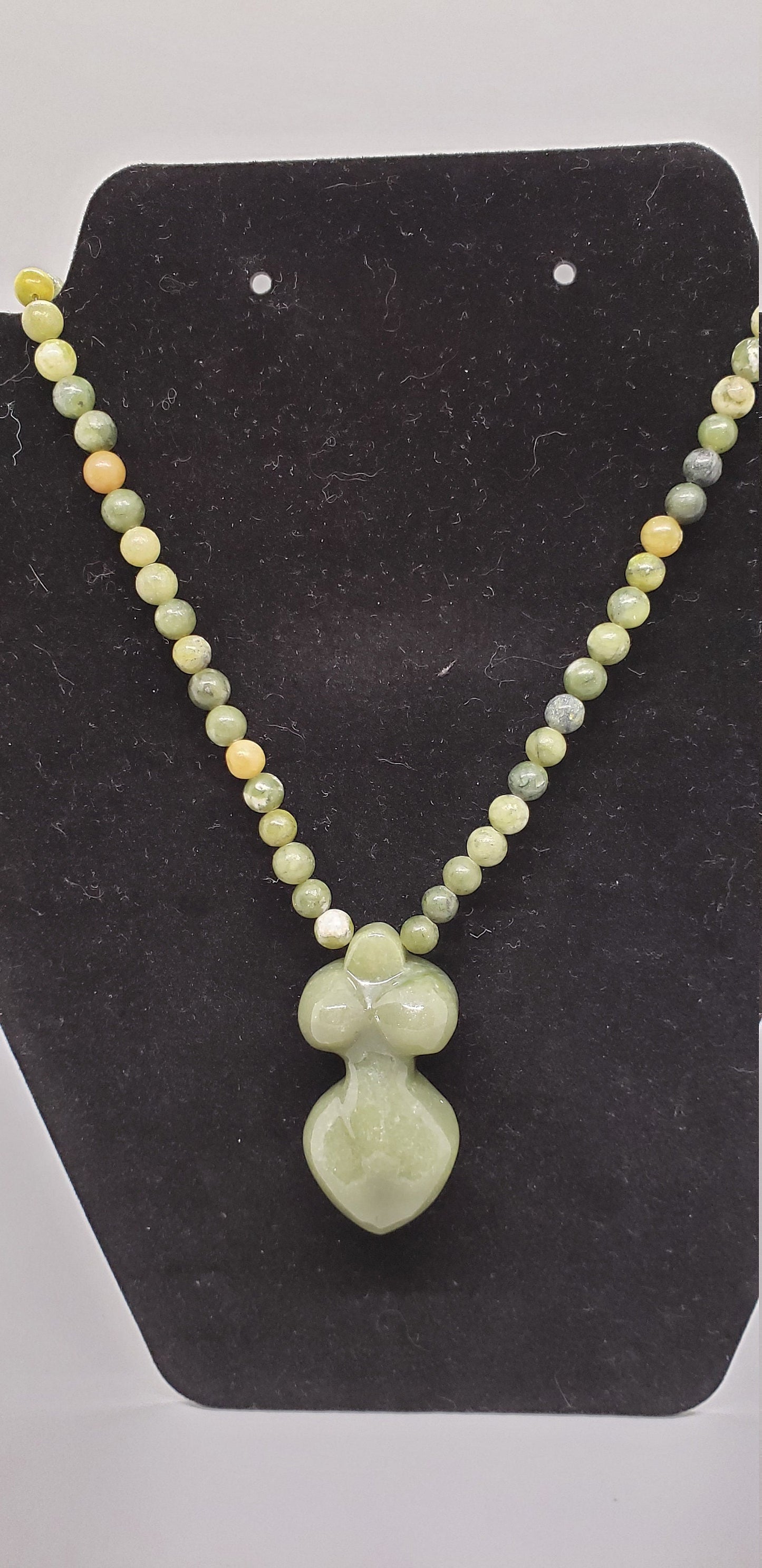 Jade and Serpentine Goddess Necklace with Brass Clasp
