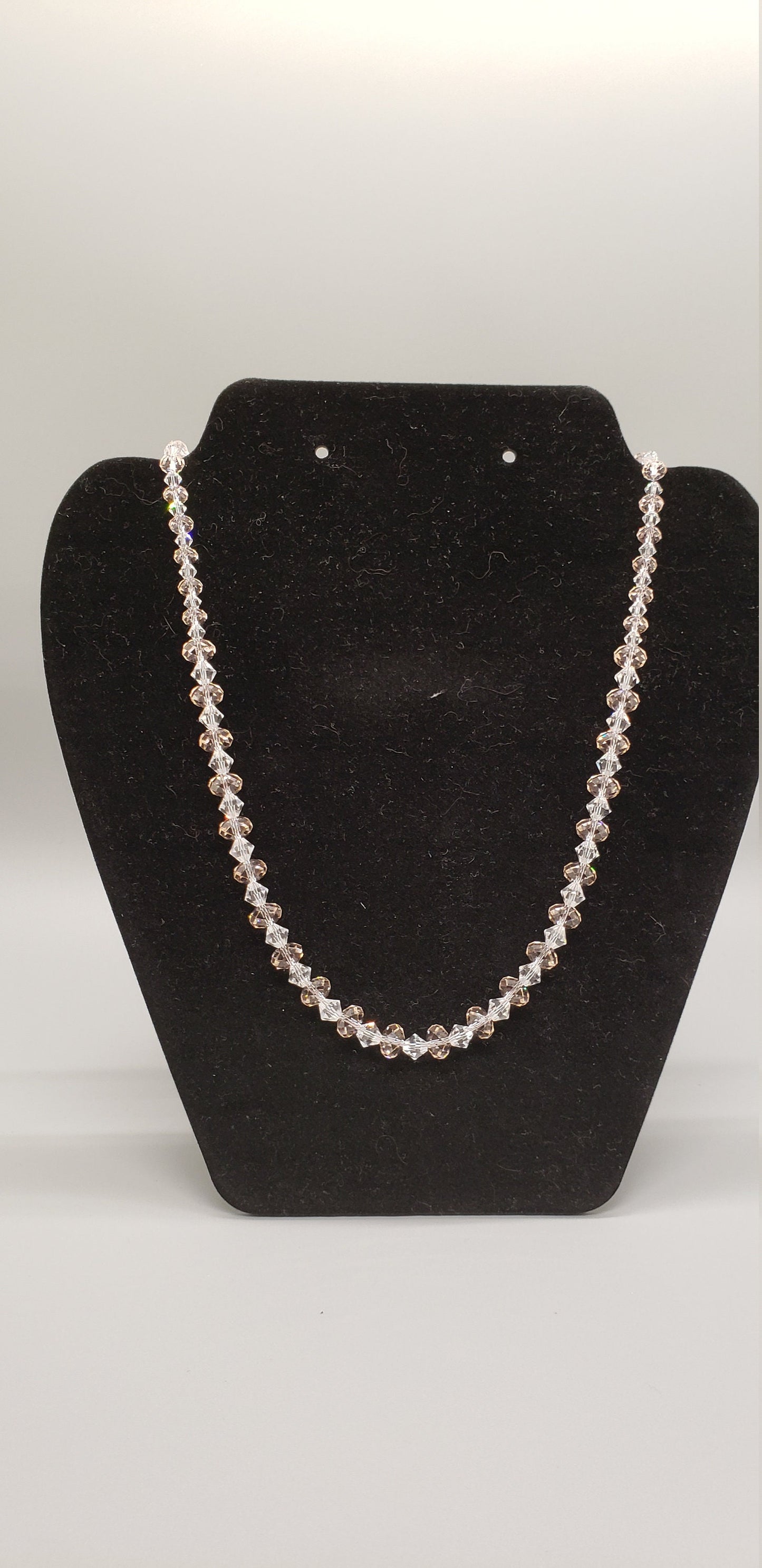 Genuine Pale Peach Swarovski Briolette and Crystal bi-cone beads with sterling filigree clasp