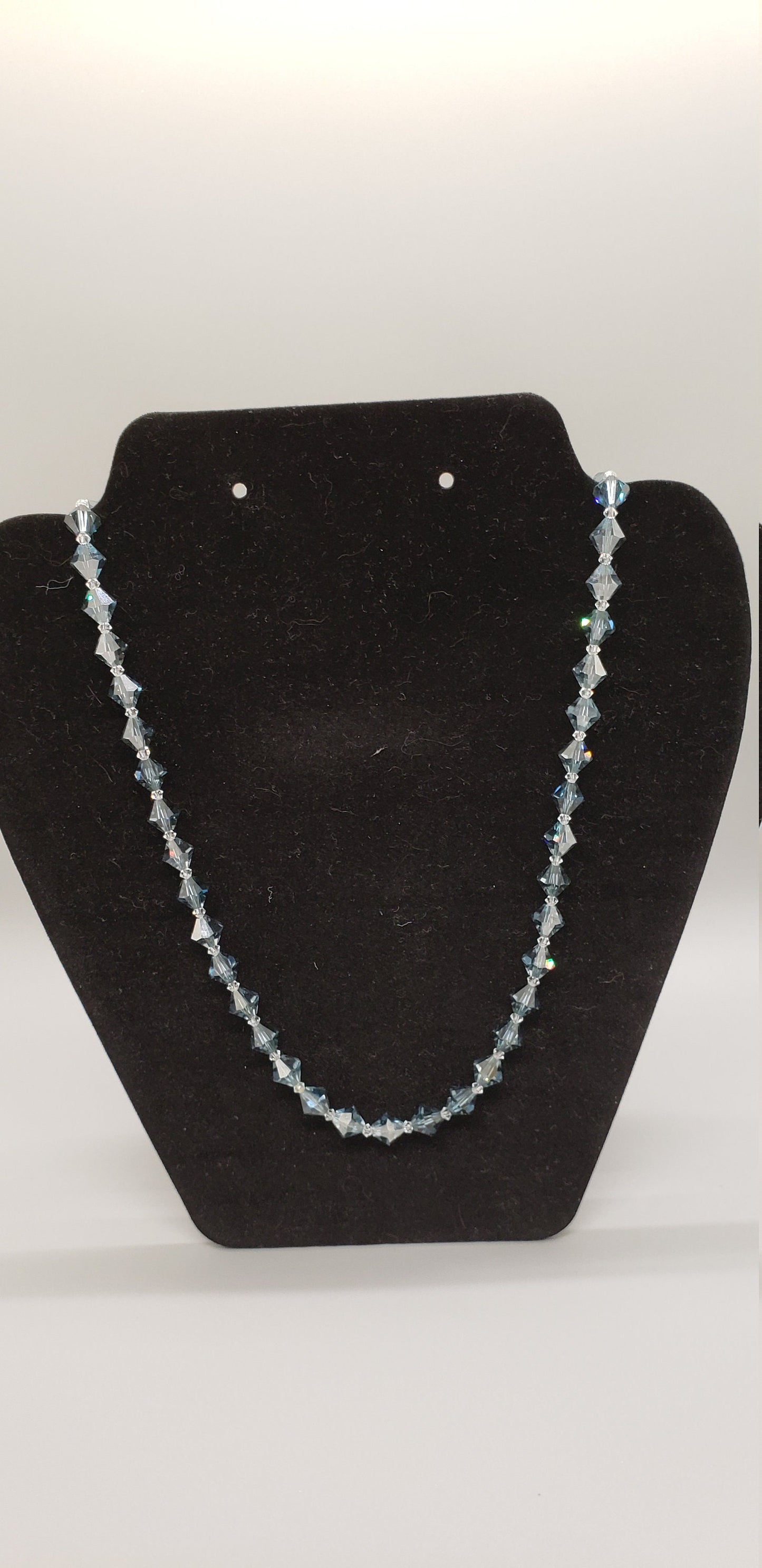 28" Montana Swarovski Crystal Bi-cones and Clear with Sterling Lobster Claw Clasp