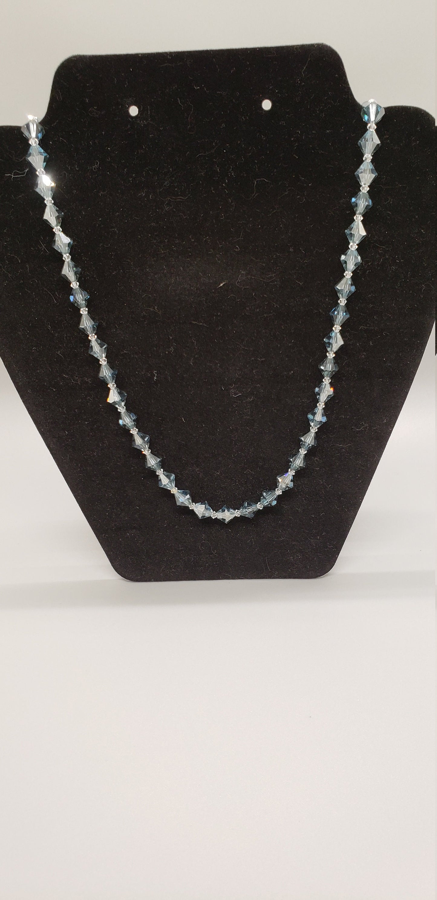 28" Montana Swarovski Crystal Bi-cones and Clear with Sterling Lobster Claw Clasp