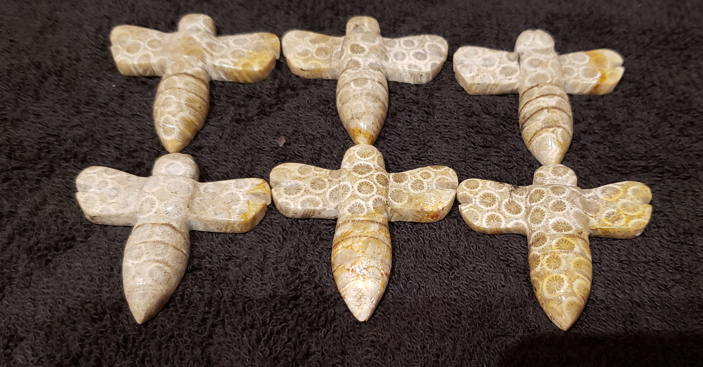 Fossil Coral Carved Bees