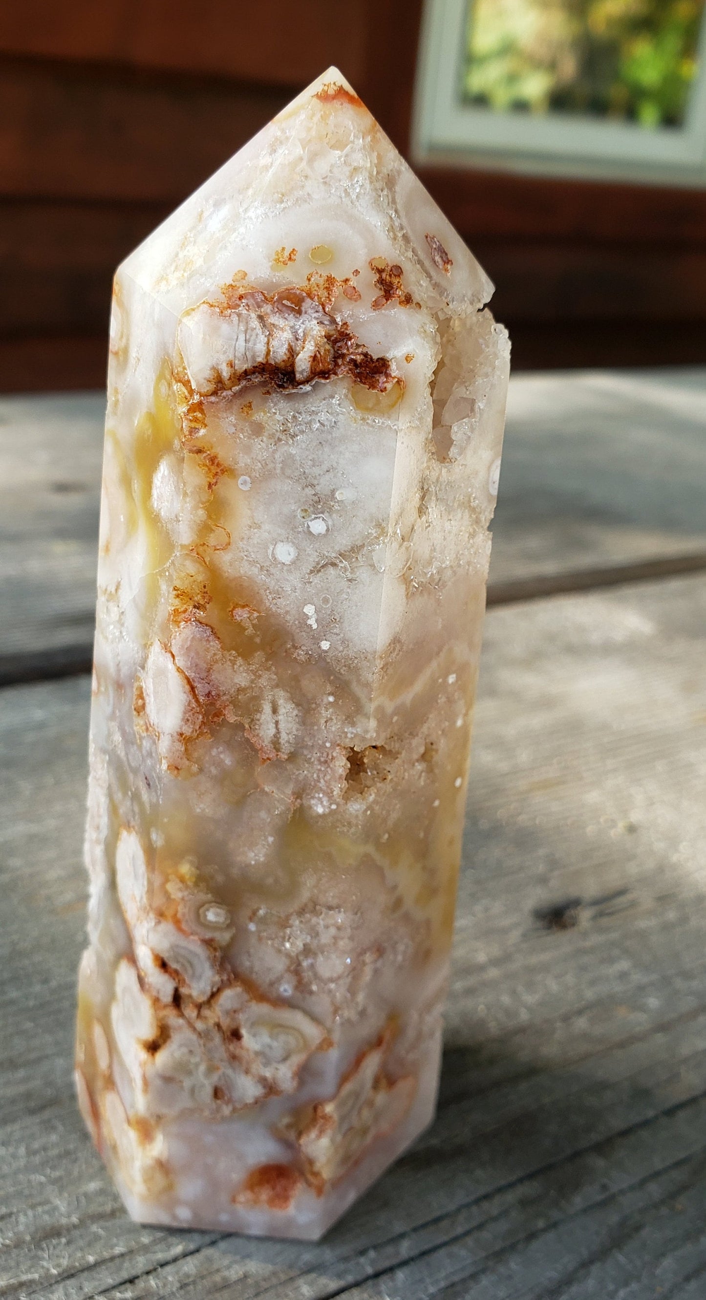 Flower Agate Tower with Druzy