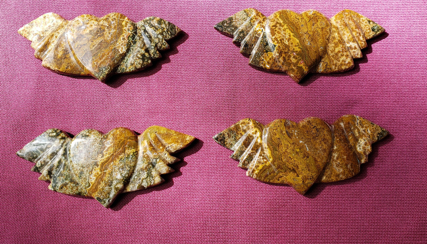 Winged Heart Ocean Jasper Carvings
