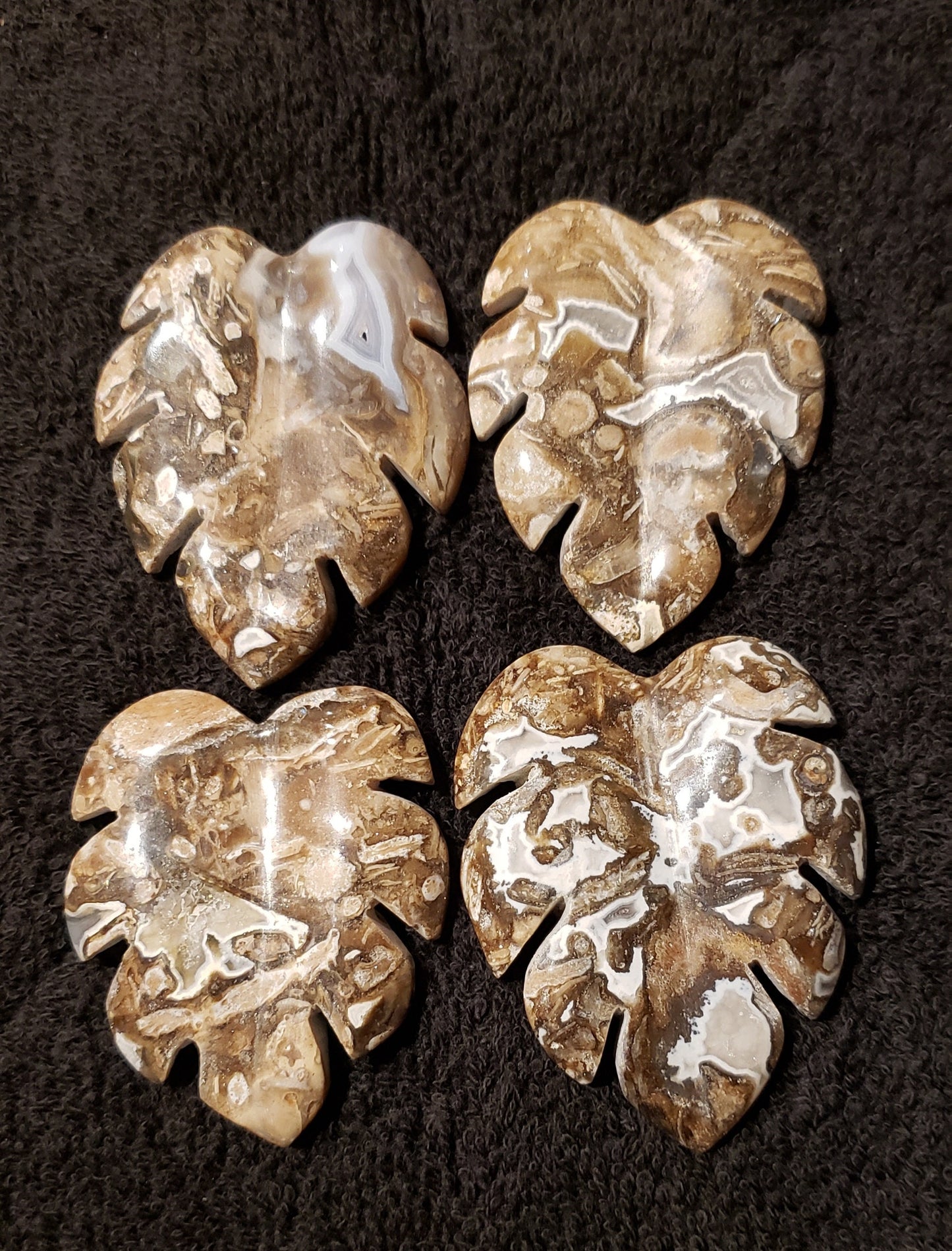 Batik Agate Carved Crystal Leaves with Druzy
