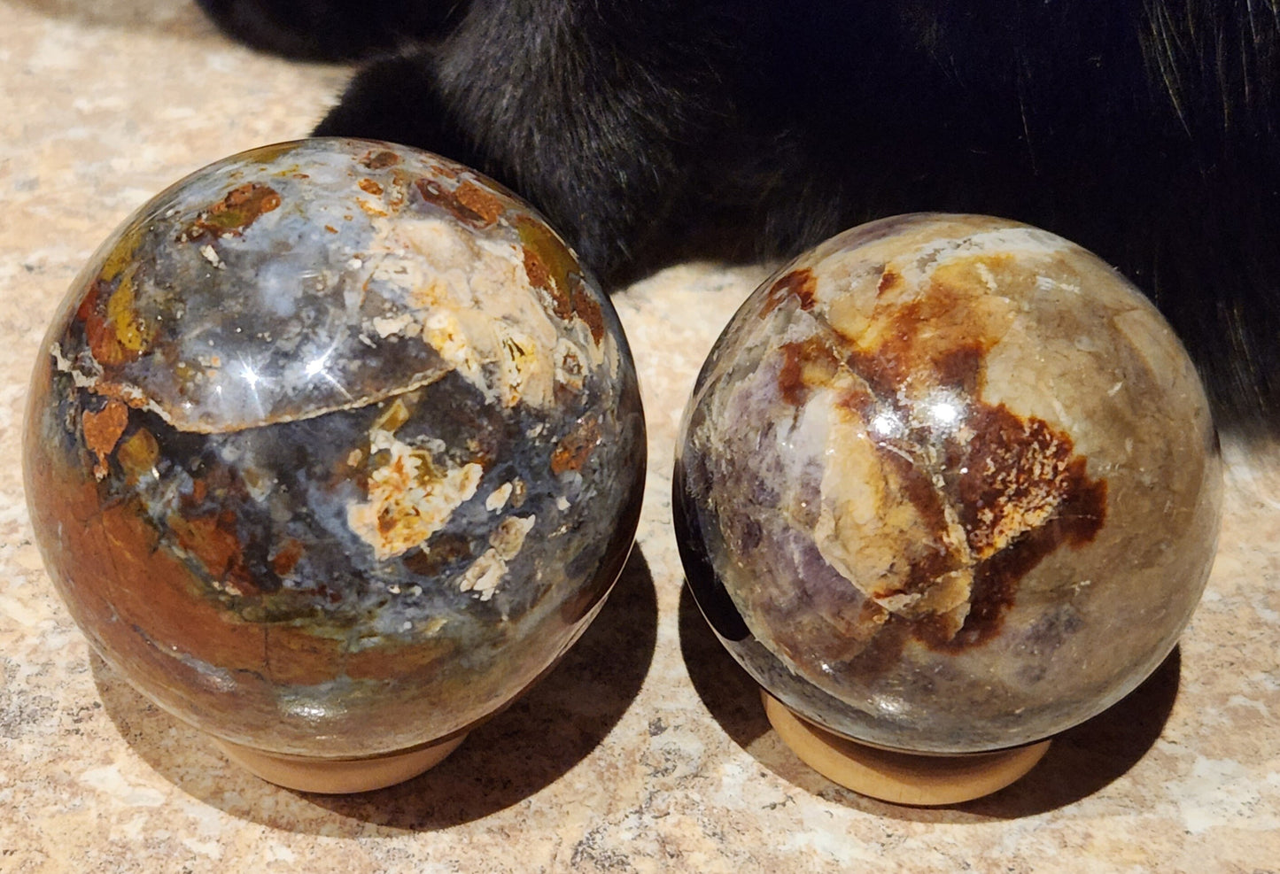 Chalcedony and Red Jasper Spheres