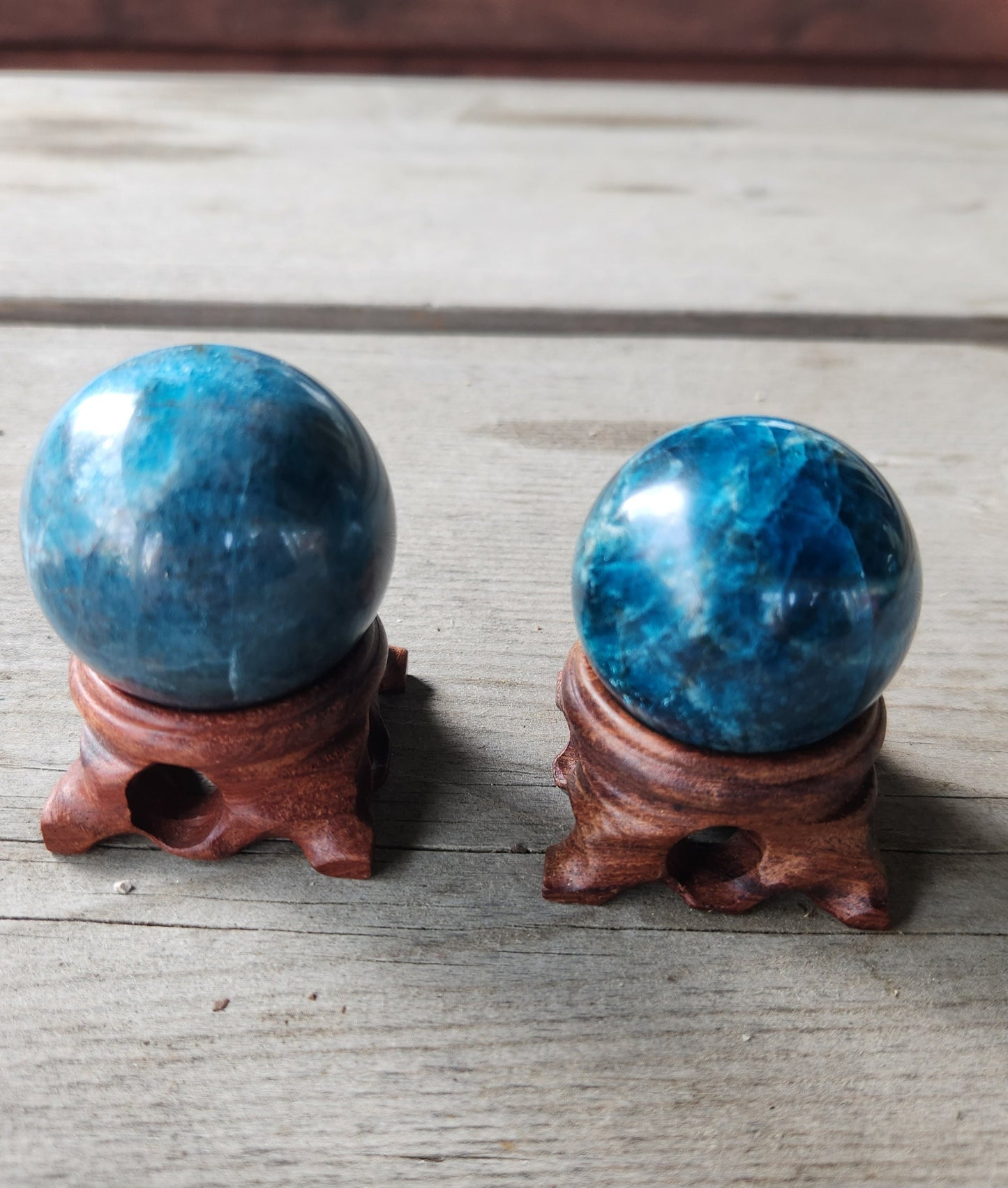 Small Blue Apatite Spheres with Stand Included