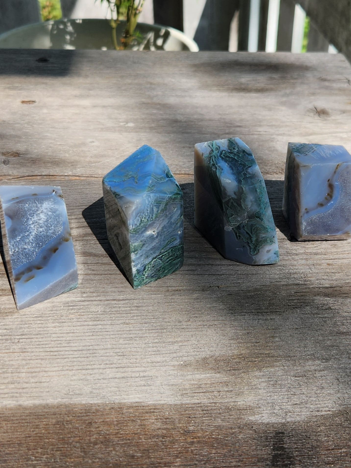 Blue and Green Moss Agate Free Form