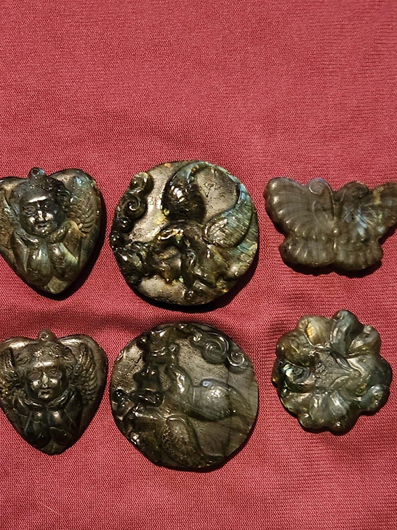 Labradorite Carvings, Leopard, nine tail fox, eagle, angel heart, butterfly