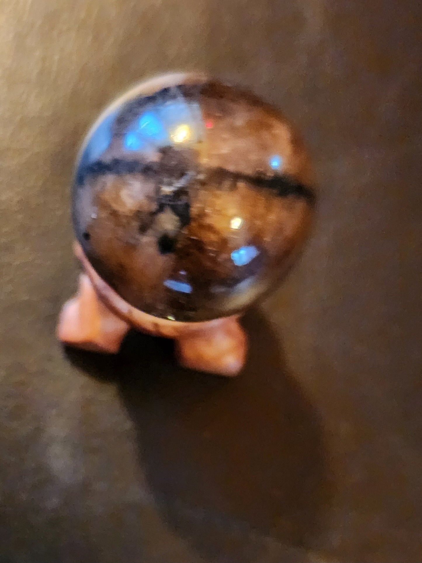 Tiny Staurolite Sphere with Carved Wooden Stand