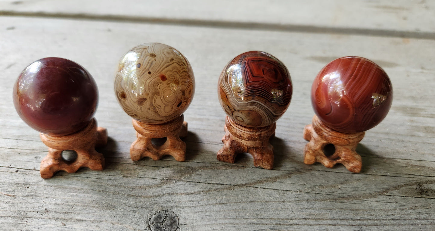 Sardonyx Spheres with Wooden Stand