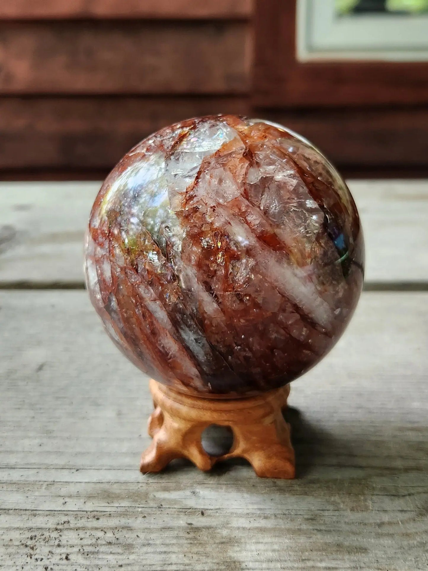 Fire Quartz Sphere with Wooden Stand, Strawberry Quartz, Crystal Sphere, Reiki Healing, Divination Ball Crystal Healing Sacral Chakra stone Etsy