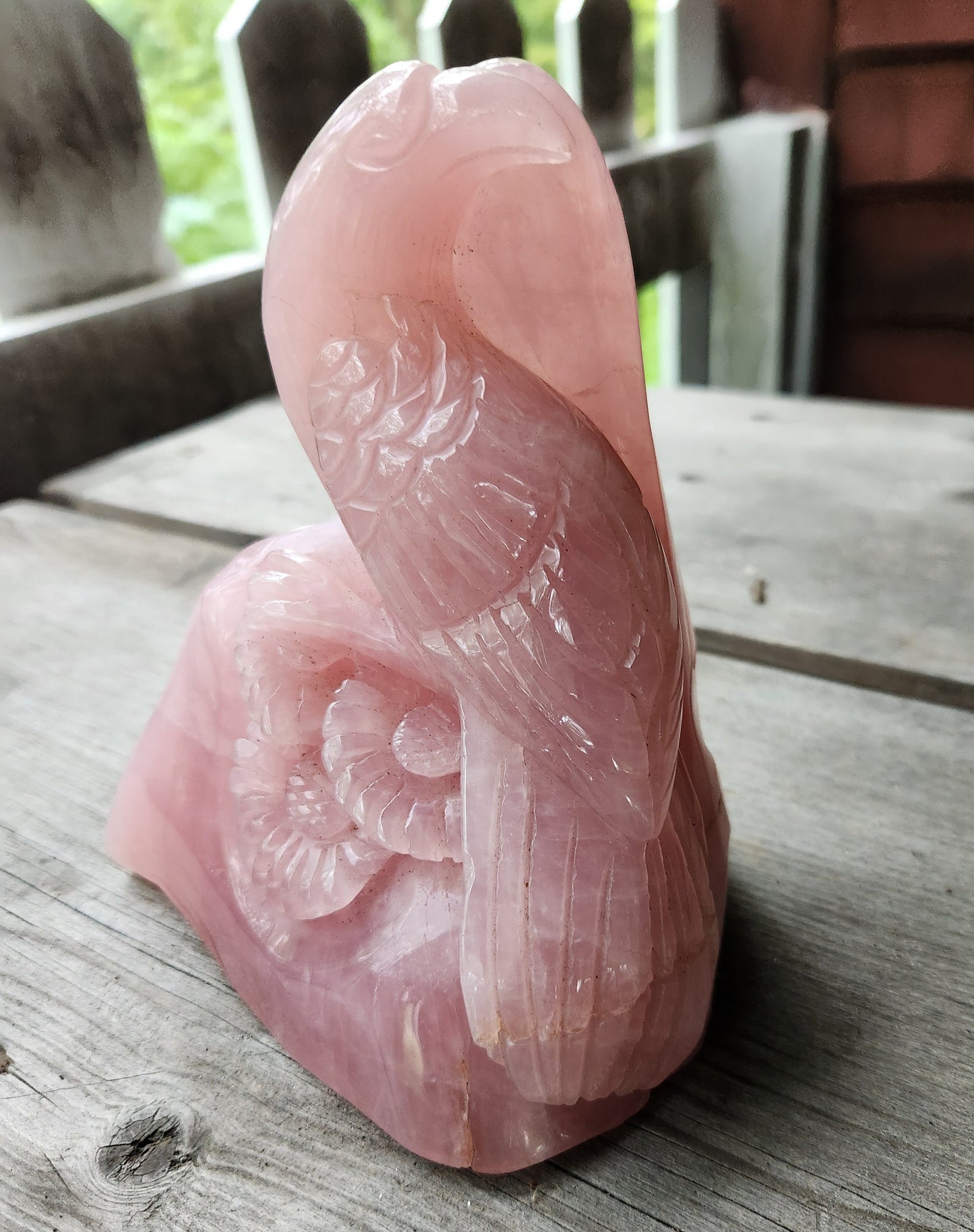 Rare Rose Quartz Carved Parrot