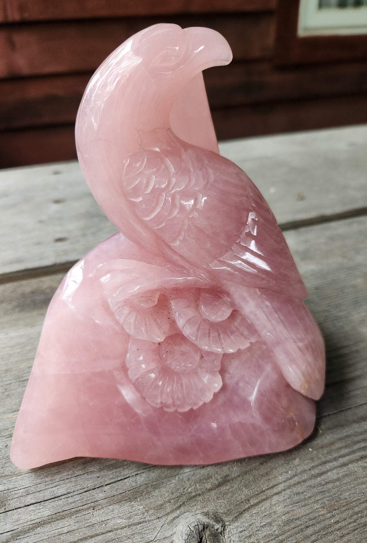 Rare Rose Quartz Carved Parrot