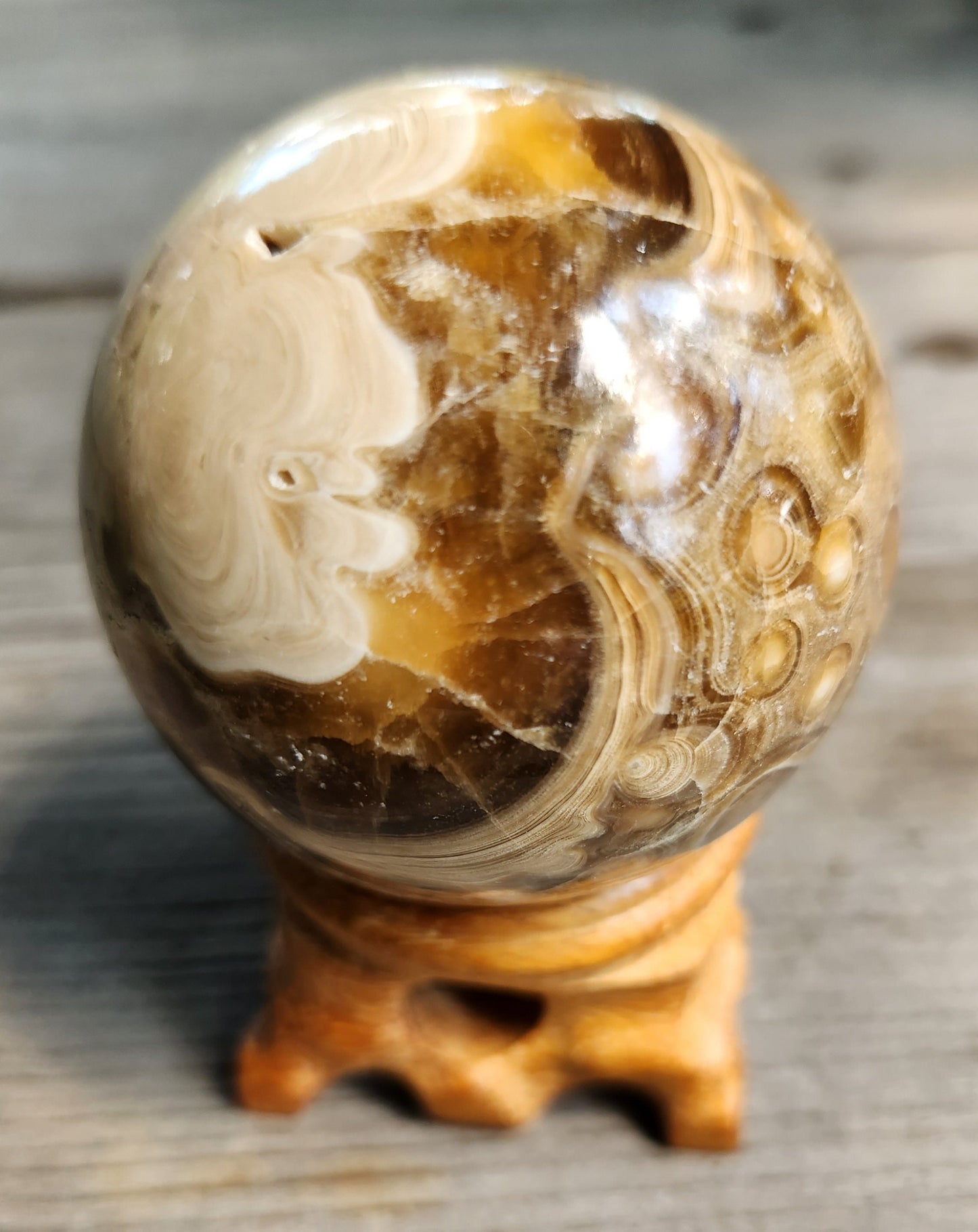 Chocolate Calcite Sphere with Stand