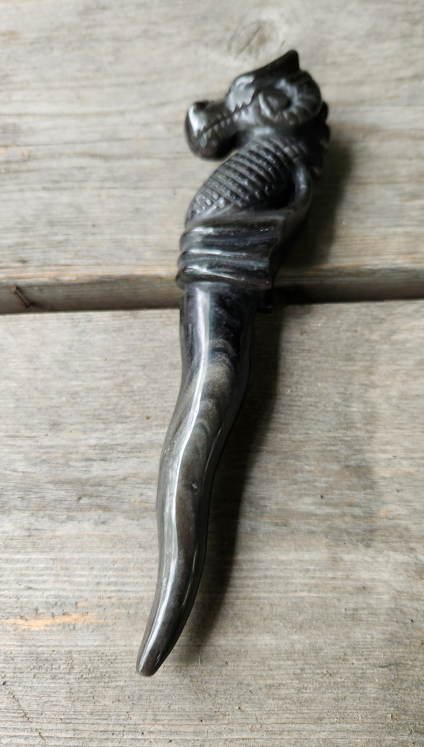 Carved Seahorse Gold Obsidian