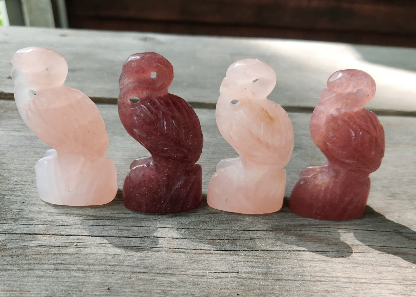 Beautiful Strawberry quartz and Rose Quartz Flamingos