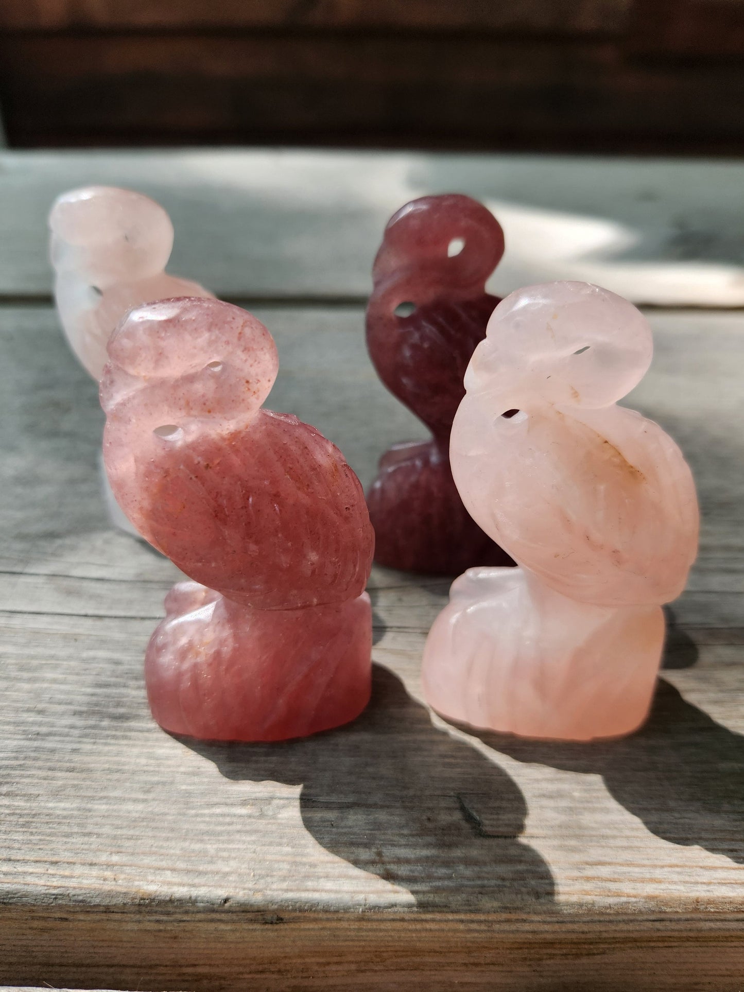 Beautiful Strawberry quartz and Rose Quartz Flamingos