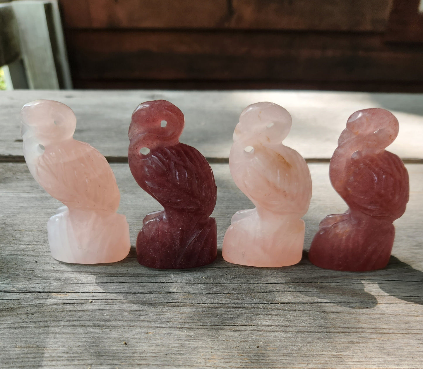 Beautiful Strawberry quartz and Rose Quartz Flamingos