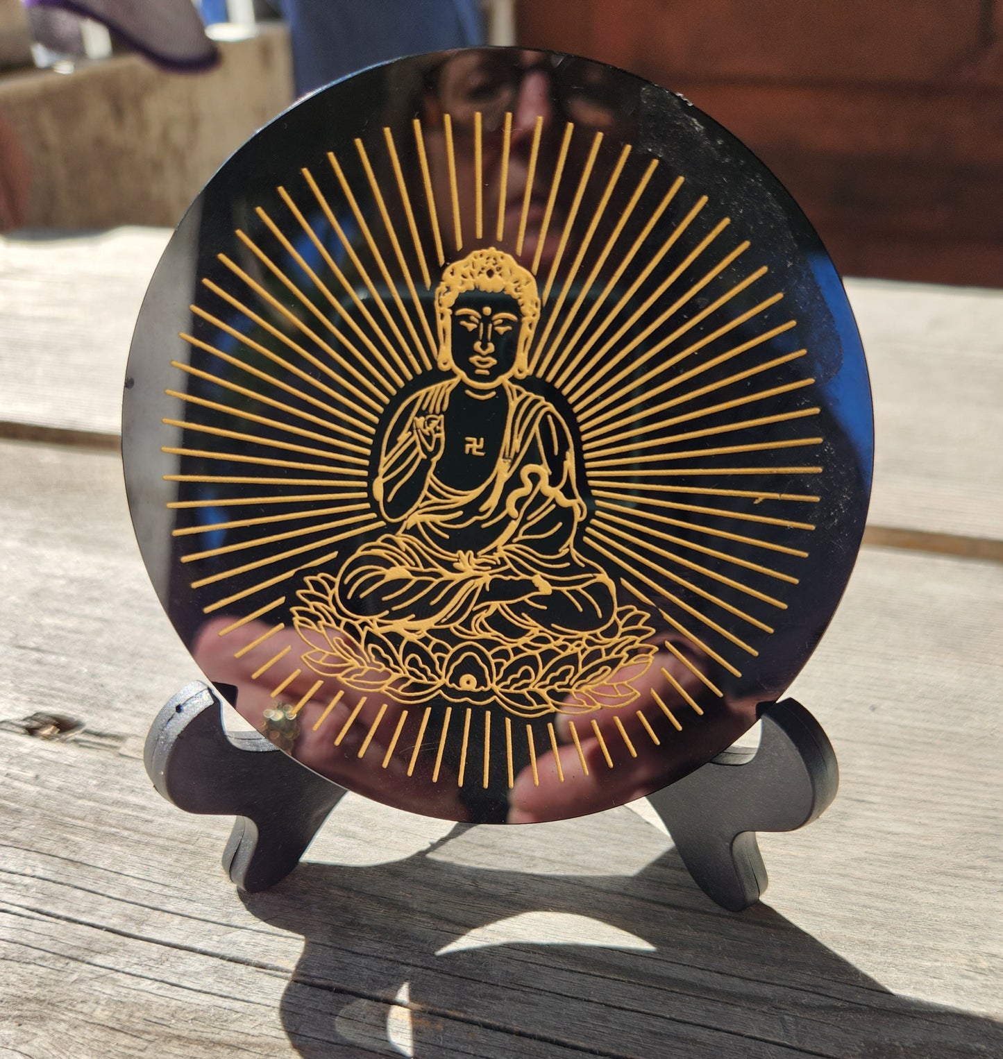 Obsidian with Carved Buddha Energy Disc