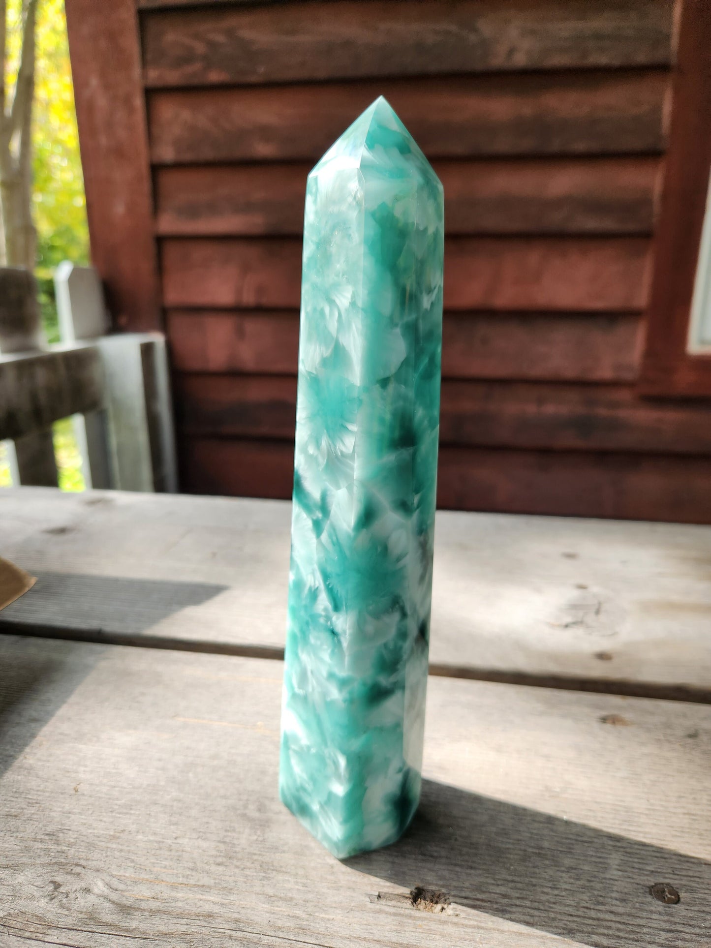 Green / Blue Larimar Cats Eye Snowflake Crystal