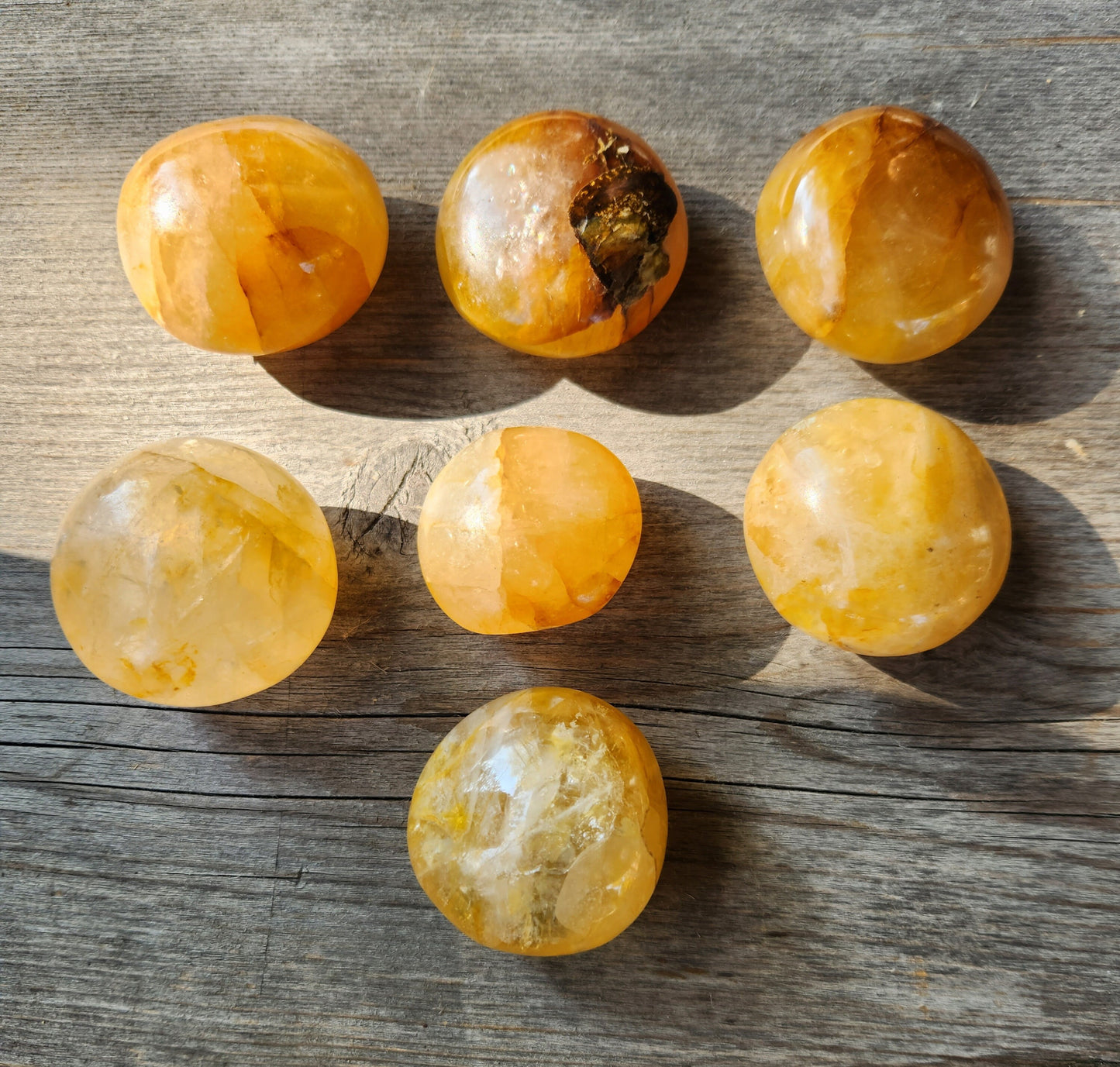 Small Fire Quartz Palm Stones Yellow / Brown