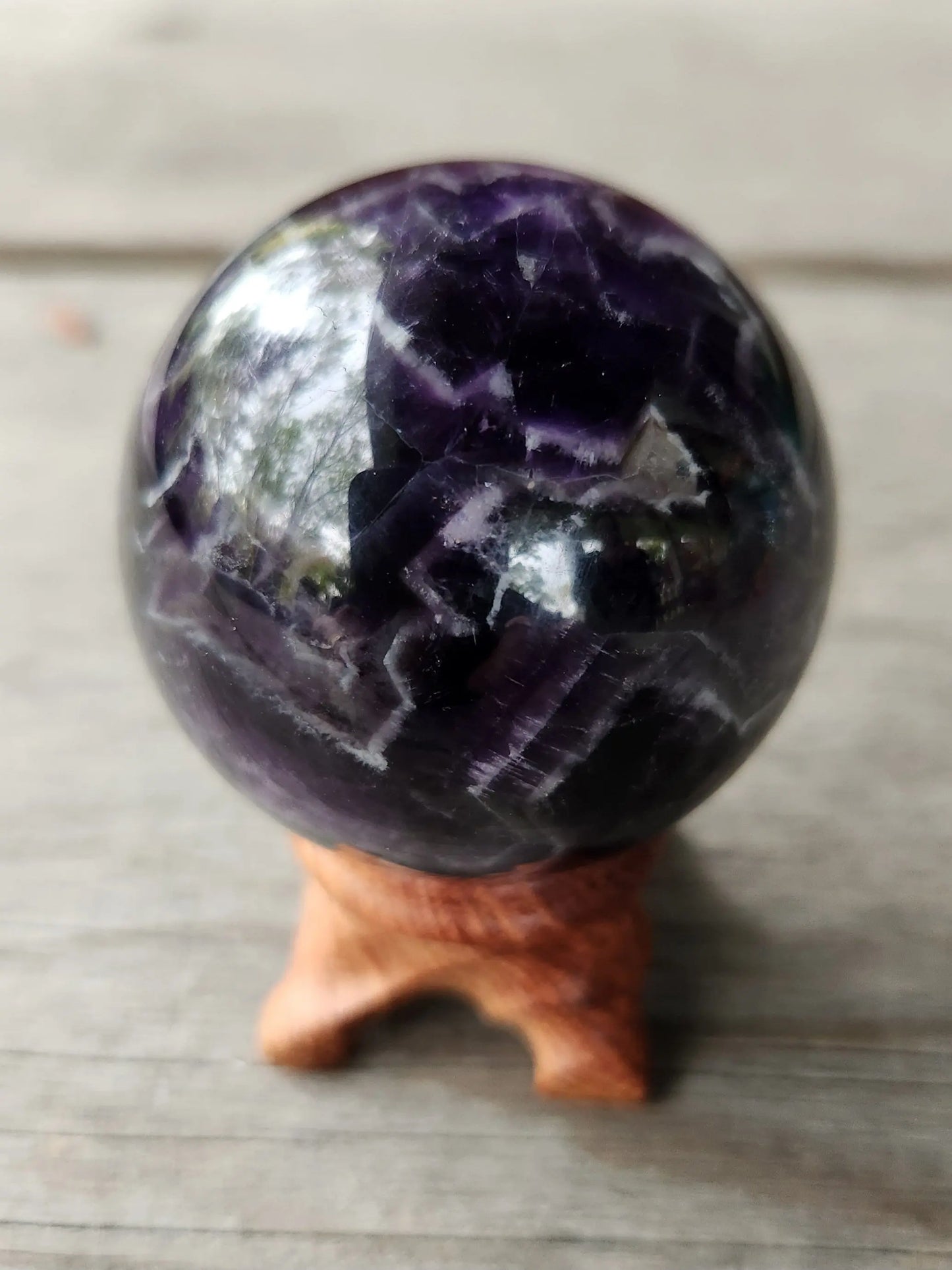 Small Dream Amethyst Sphere, Chevron Amethyst, Purple and White Sphere, Gorgeous Gemstone, Feng Shui, 2" Diameter, Wooden Stand Etsy