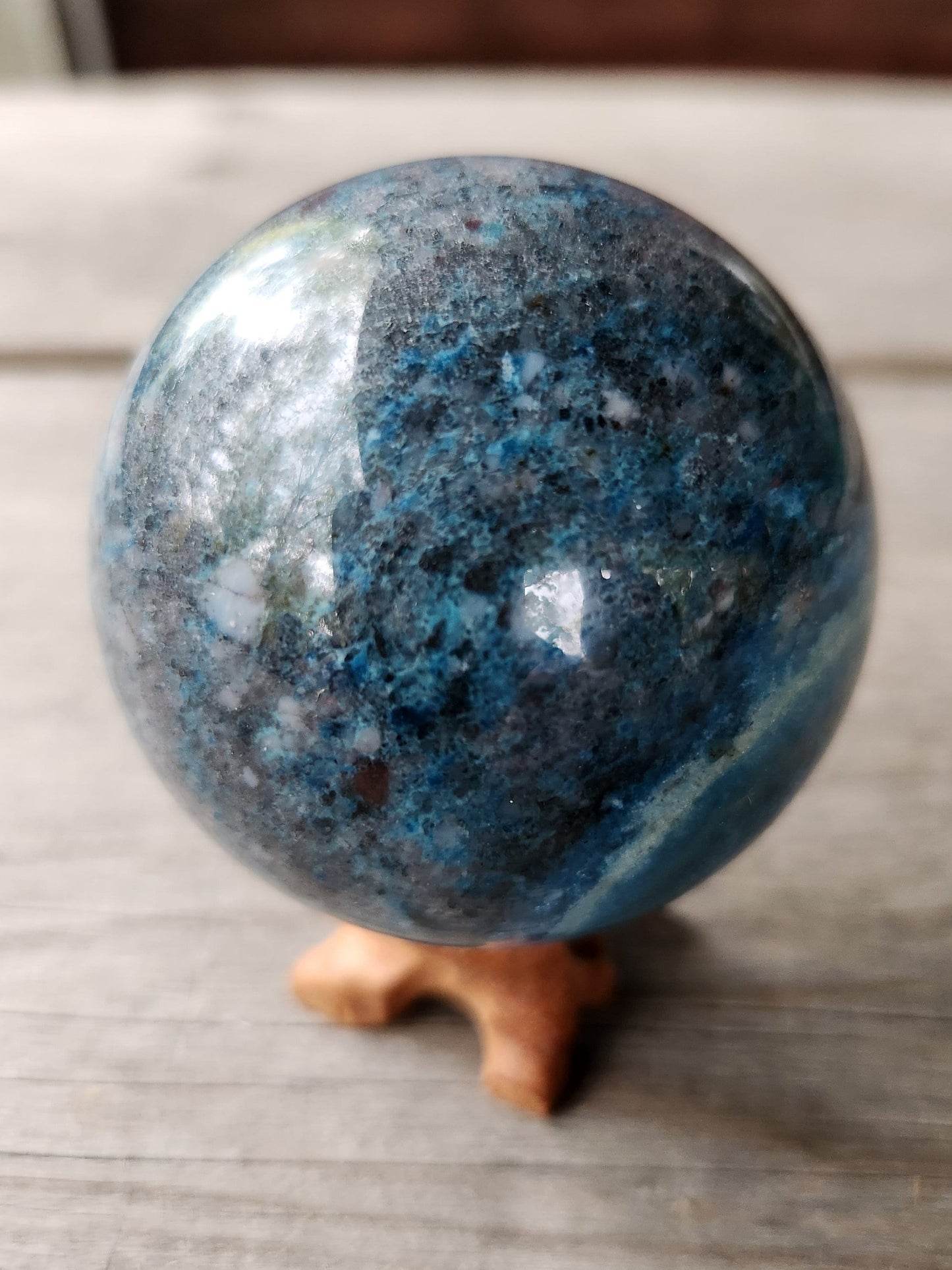 Rare Trolleite Sphere with Carved Wooden Stand