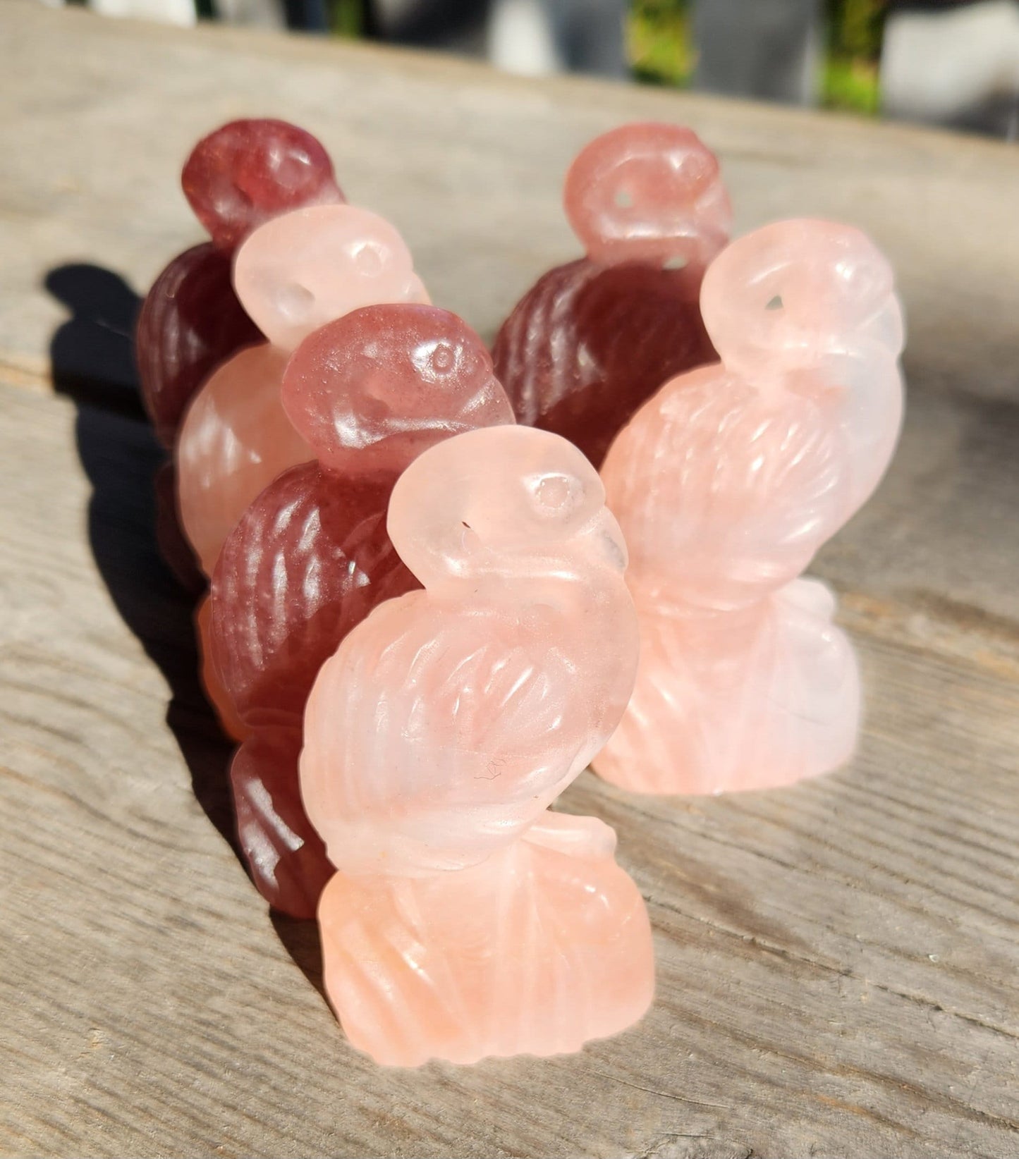 Beautiful Strawberry quartz and Rose Quartz Flamingos