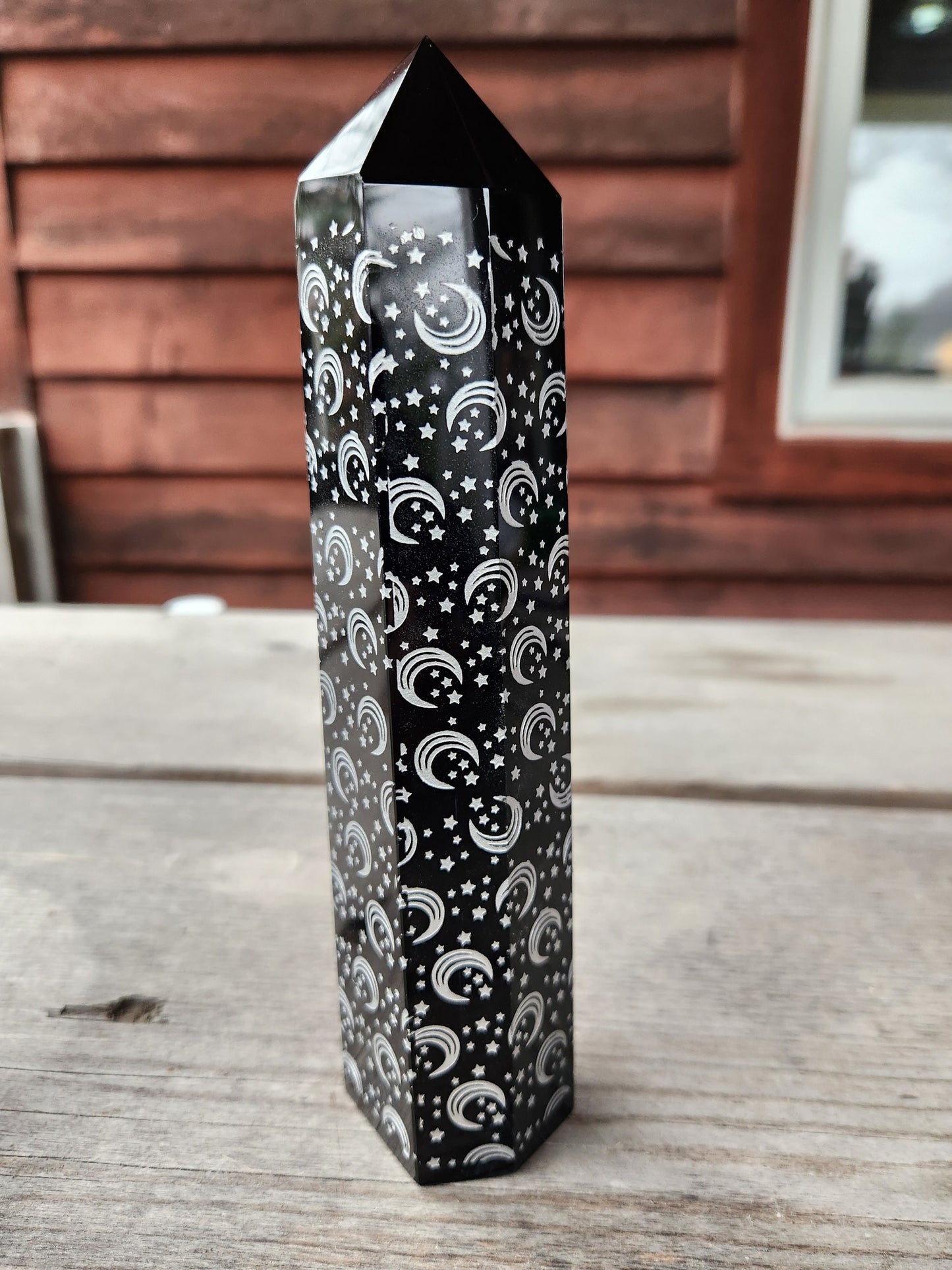 Obsidian Tower with Moon and Stars