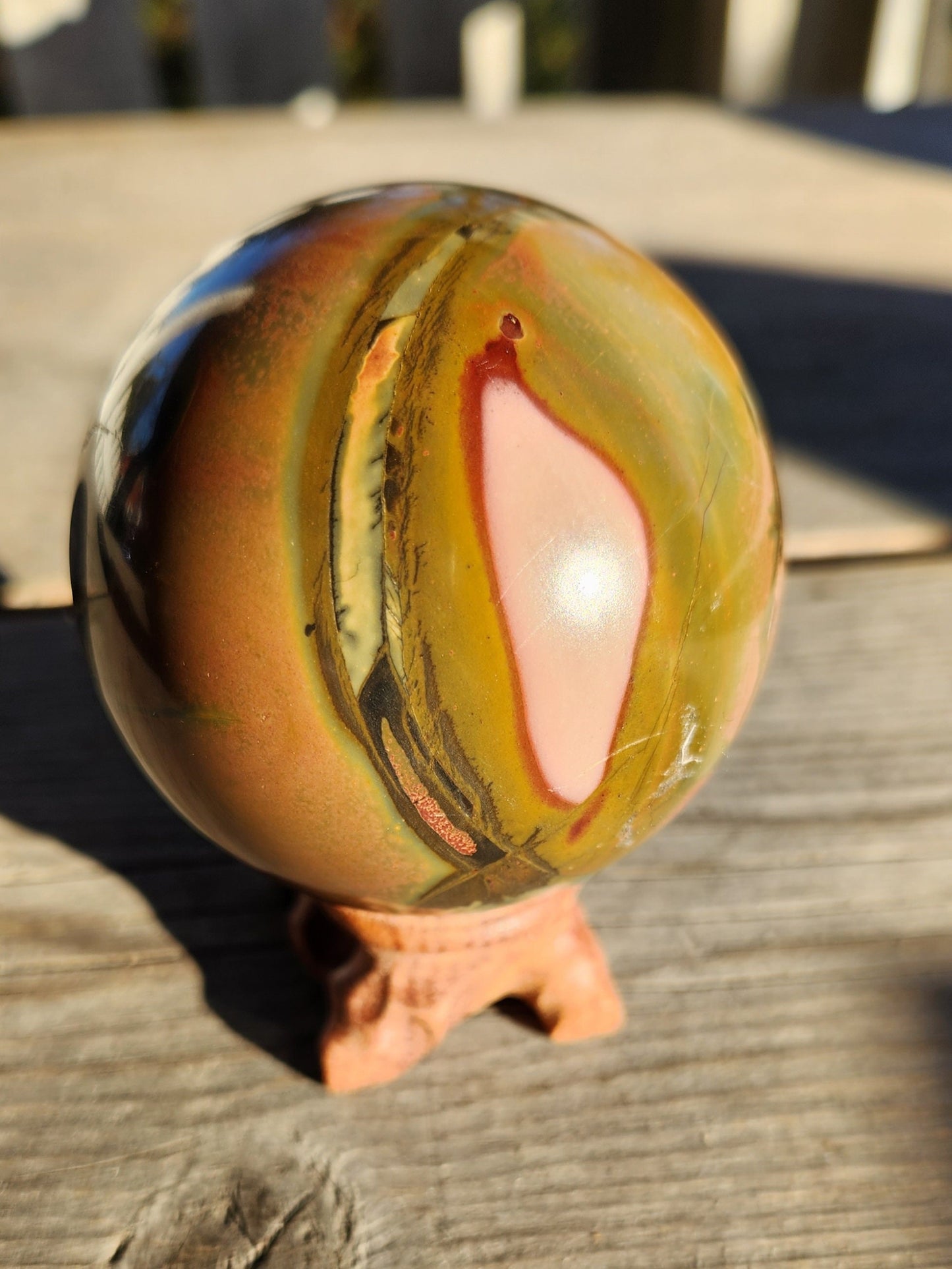 New Find Cherry Creek Jasper Spheres with Wooden Stand