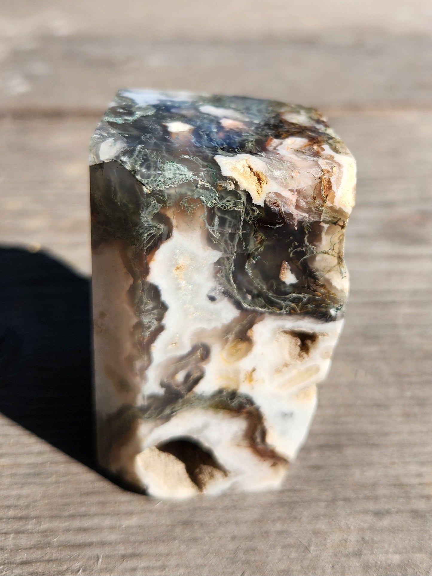 Freeform Moss Agate with Druzy