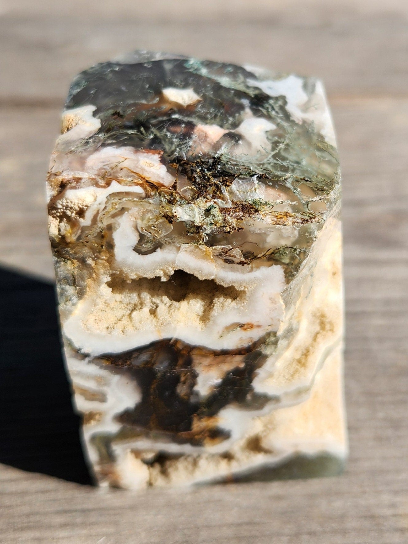 Freeform Moss Agate with Druzy