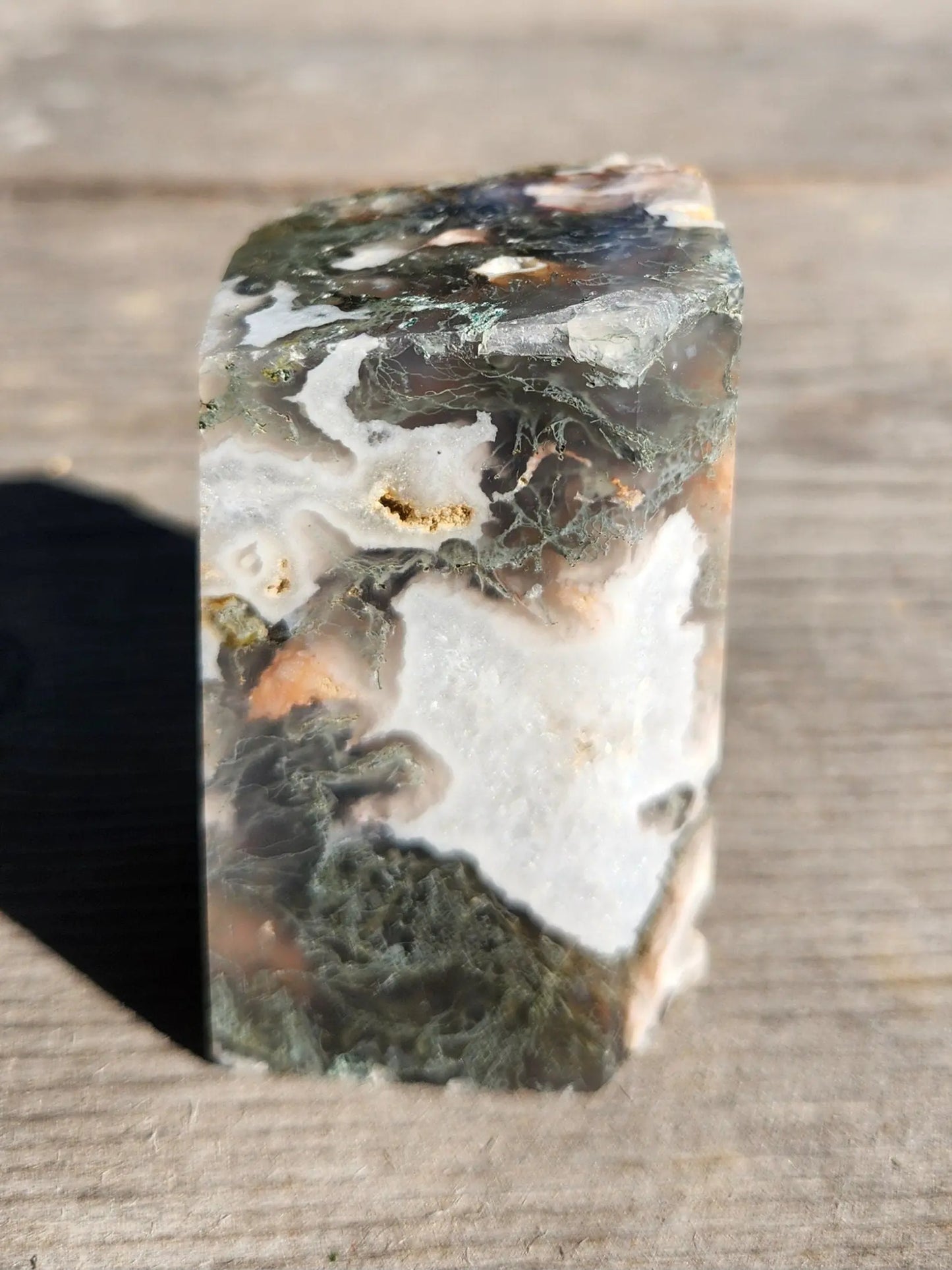 Freeform Moss Agate with Druzy, Lovley Moss Agate Freeform Piece, Stands Well, Lovely Gift, Brings Peace, Nature Gift Etsy